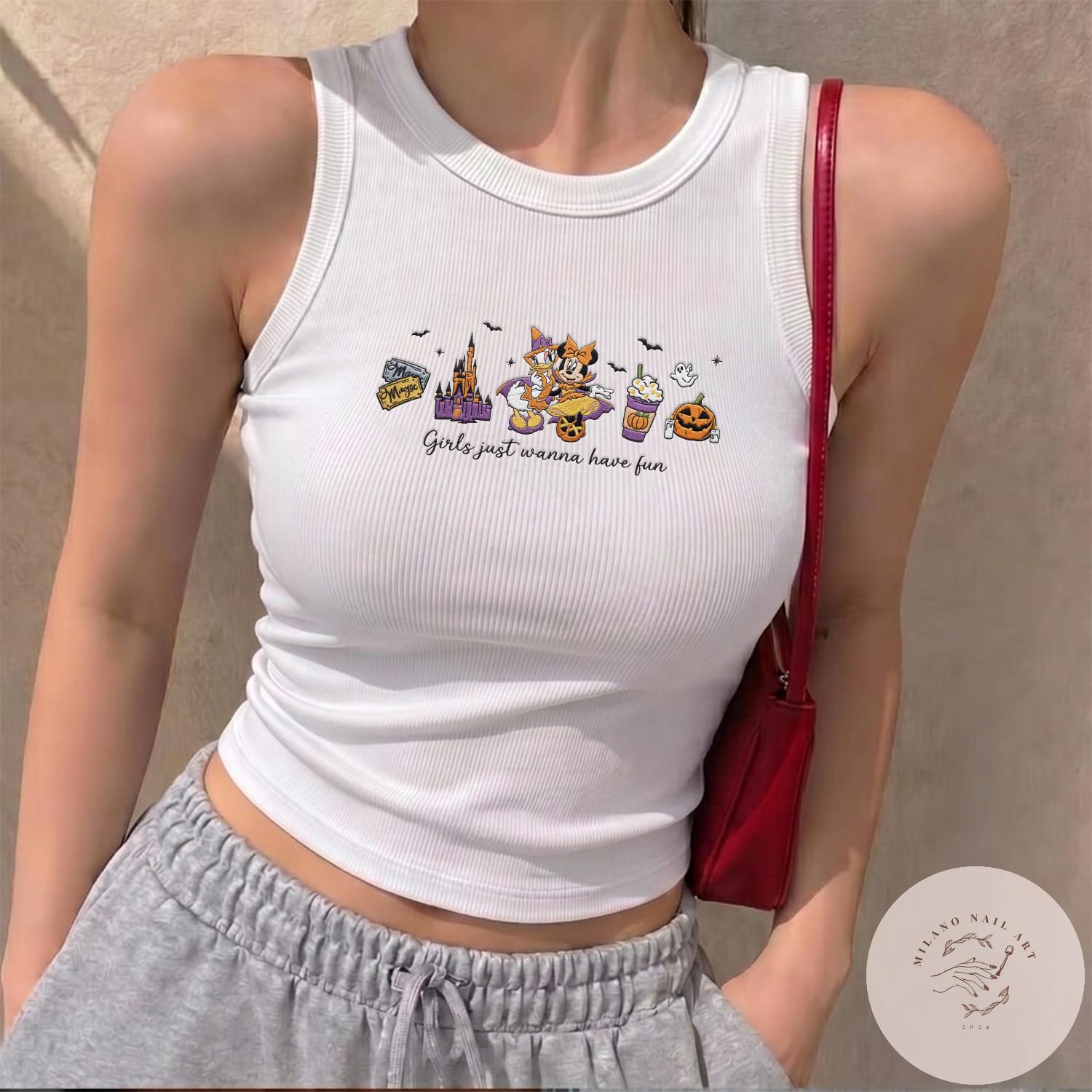 Embroidered Minnie and Daisy Halloween Girls Just Wanna Have Fun T-Shirt Baby Tee With Lace Trim Tank Top for Disney Besties Girls Trip 2026 - photo 4