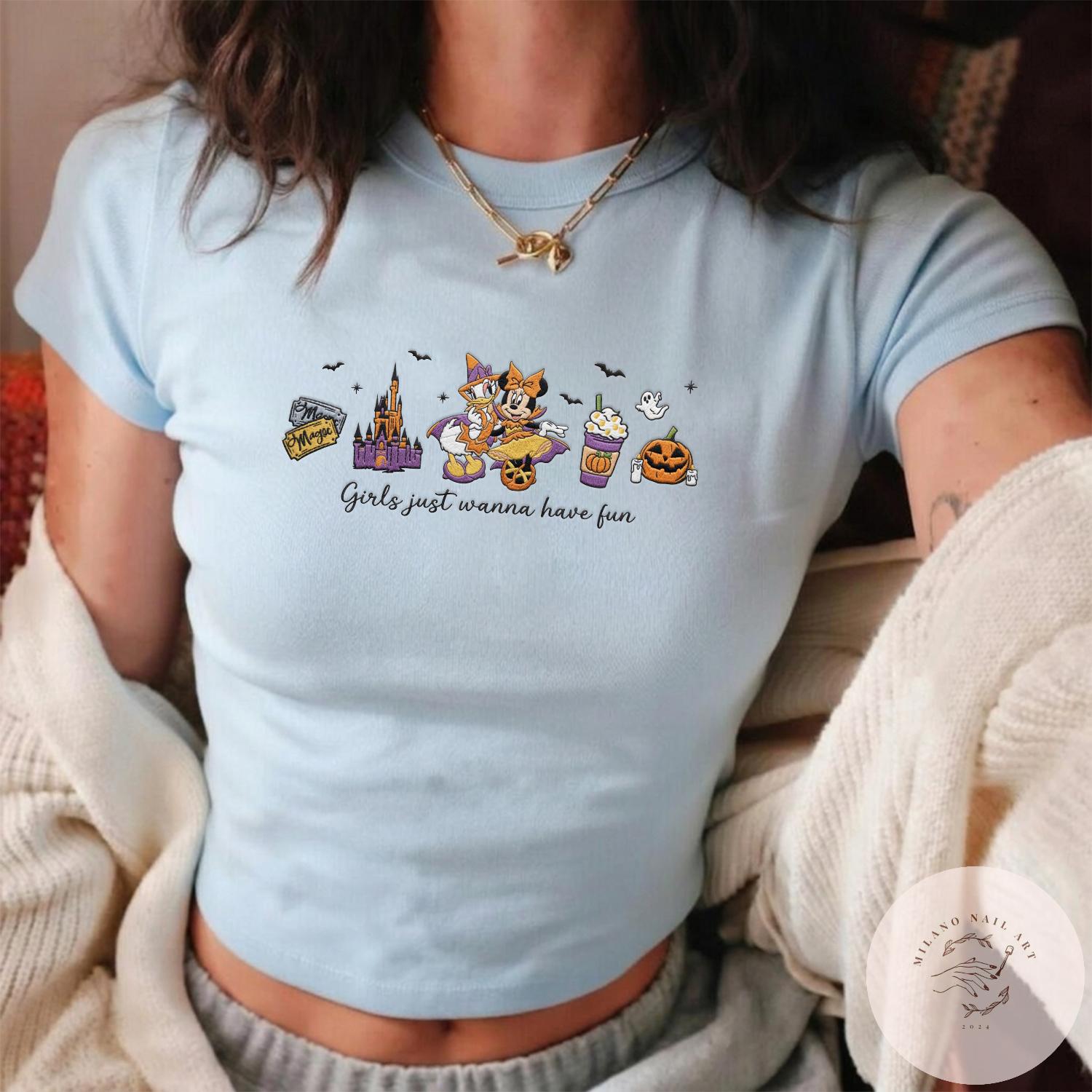 Embroidered Minnie and Daisy Halloween Girls Just Wanna Have Fun T-Shirt Baby Tee With Lace Trim Tank Top for Disney Besties Girls Trip 2026 - photo 6