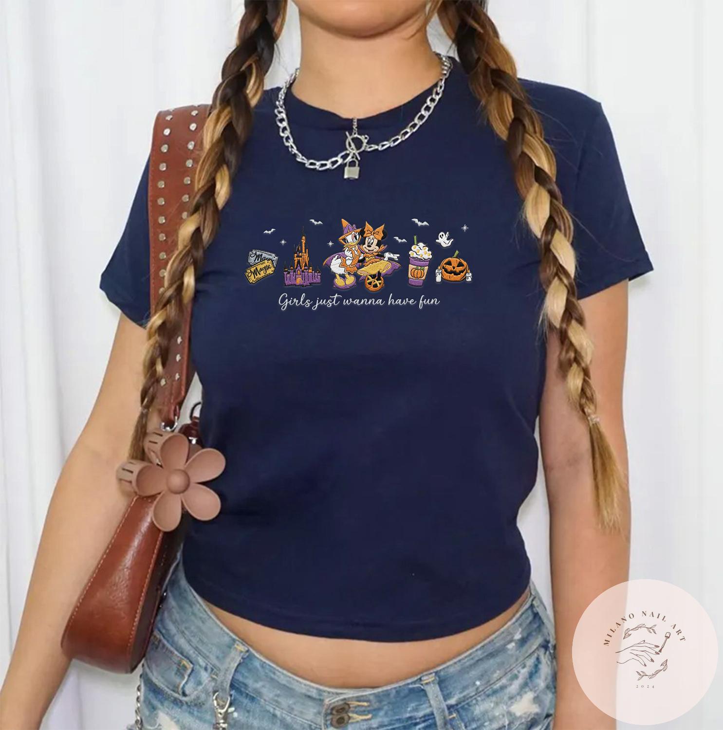 Embroidered Minnie and Daisy Halloween Girls Just Wanna Have Fun T-Shirt Baby Tee With Lace Trim Tank Top for Disney Besties Girls Trip 2026 - photo 7