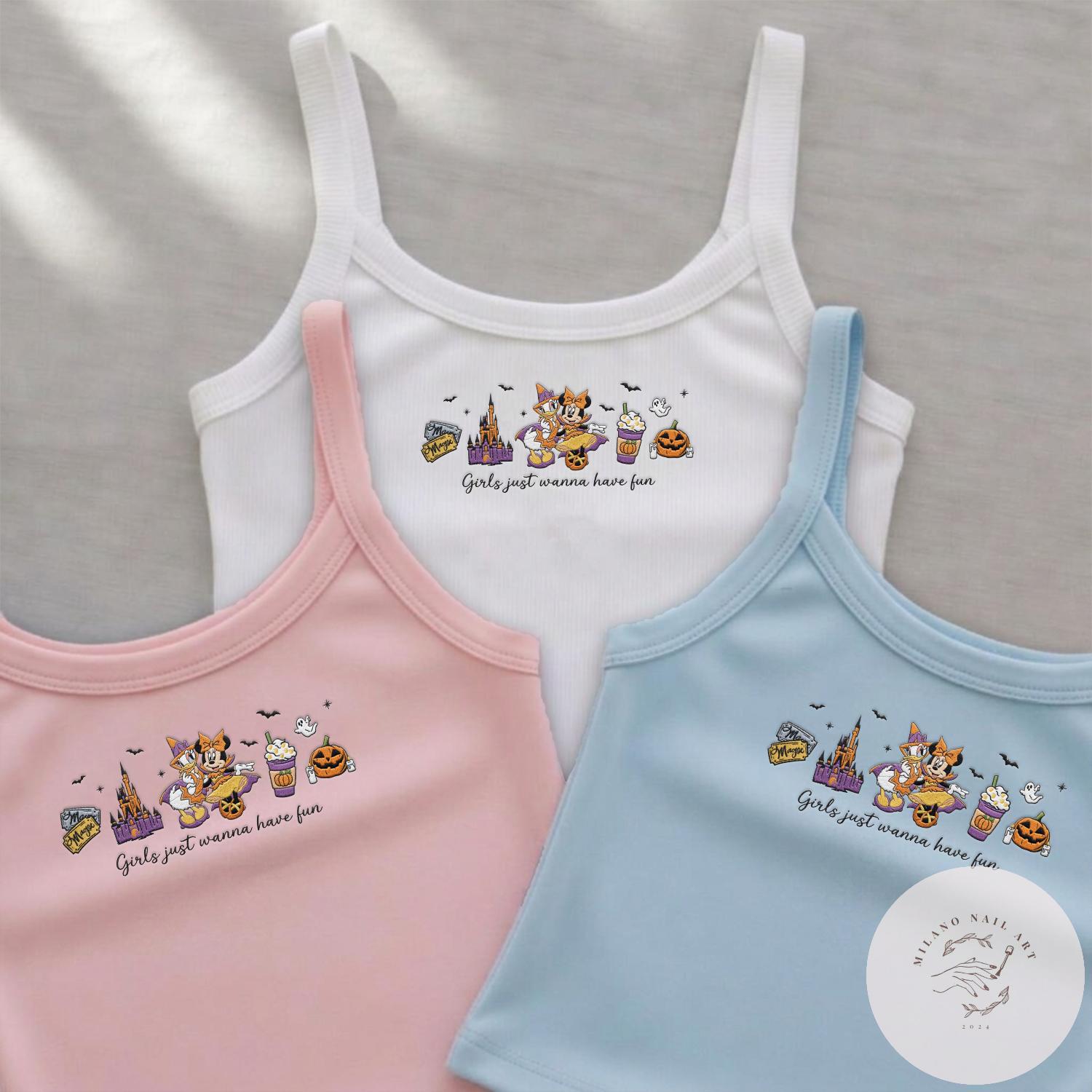 Embroidered Minnie and Daisy Halloween Girls Just Wanna Have Fun T-Shirt Baby Tee With Lace Trim Tank Top for Disney Besties Girls Trip 2026 - photo 8