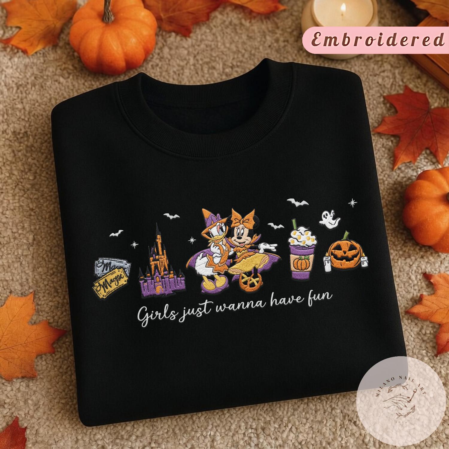 Embroidered Minnie and Daisy Halloween Girls Just Wanna Have Fun T-Shirt Baby Tee With Lace Trim Tank Top for Disney Besties Girls Trip 2026 - photo 9