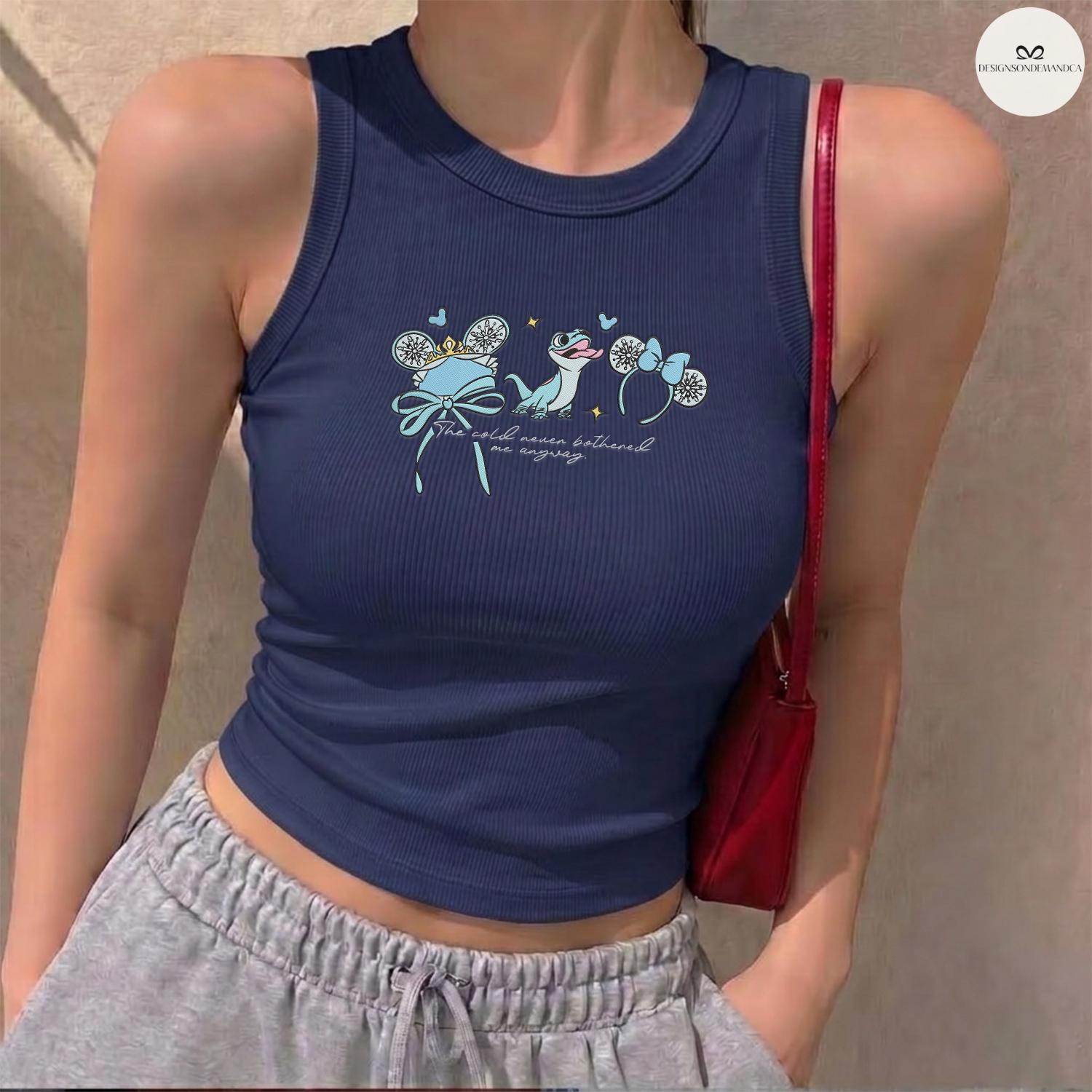 Embroidered Disney Princess Baby Tee Crop Lace Trim Tank Top With Cinderella Belle Rapunzel Ariel Snow White for WDW Disneyland Girls Trip - photo 3