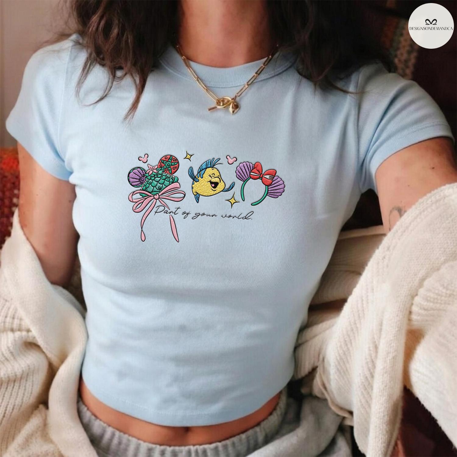 Embroidered Disney Princess Baby Tee Crop Lace Trim Tank Top With Cinderella Belle Rapunzel Ariel Snow White for WDW Disneyland Girls Trip - photo 8