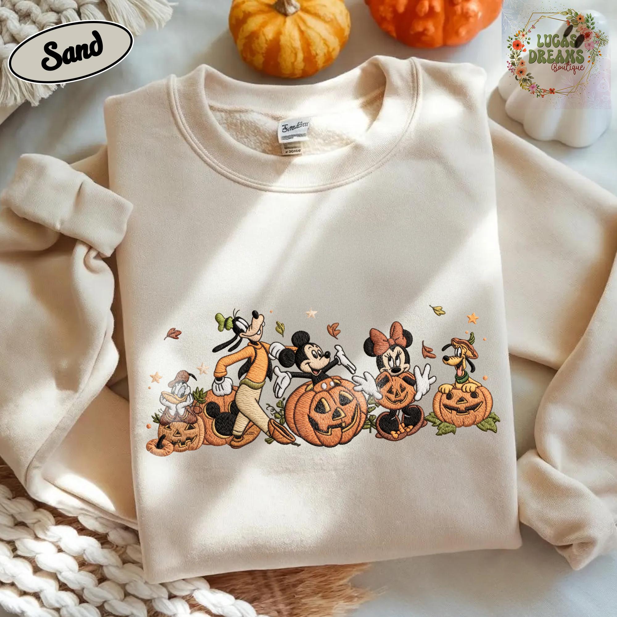 Embroidered Mickey and Friends Autumn Pumpkin Shirt With Fall Vibes for Disney Halloween Trip Tee - photo 2