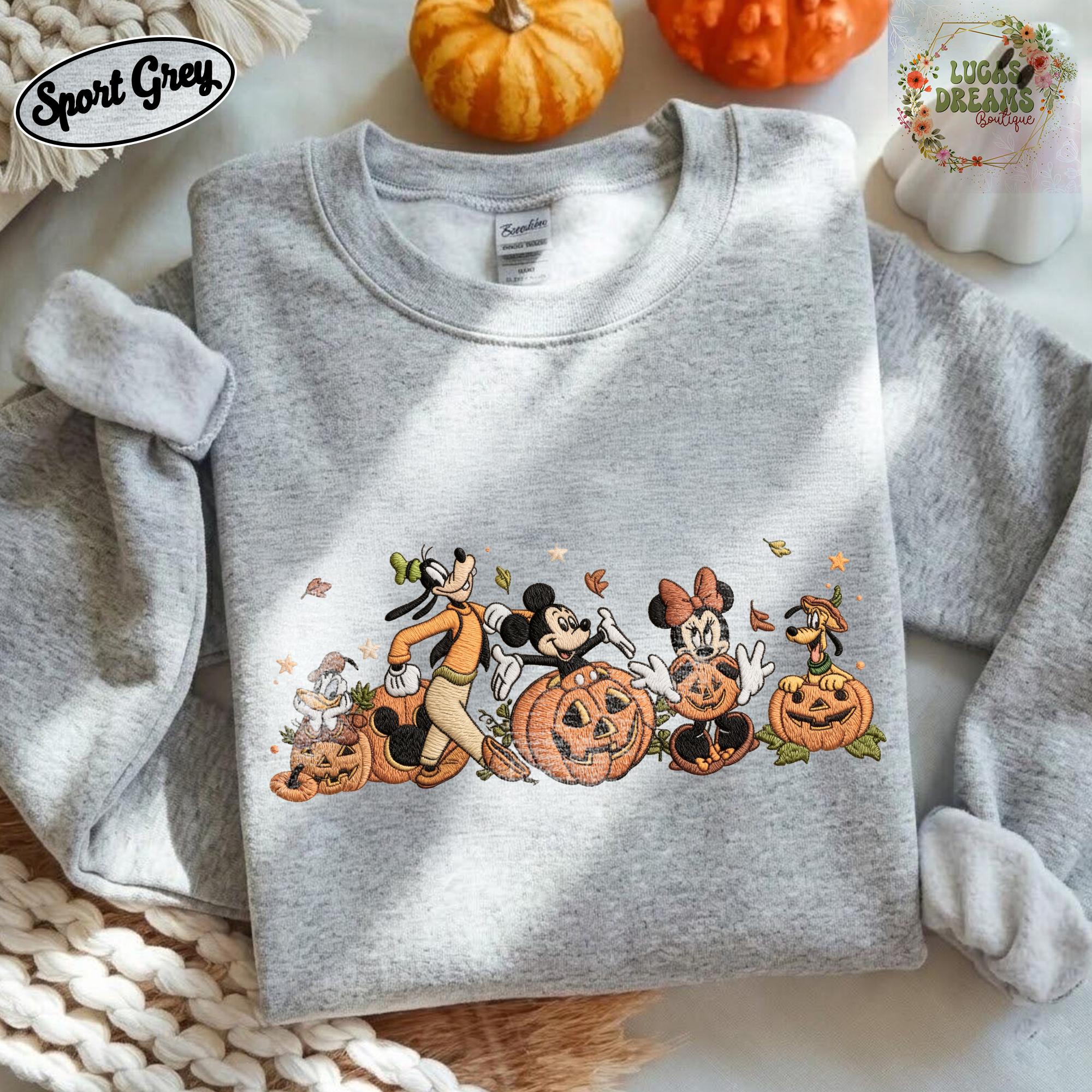 Embroidered Mickey and Friends Autumn Pumpkin Shirt With Fall Vibes for Disney Halloween Trip Tee - photo 3