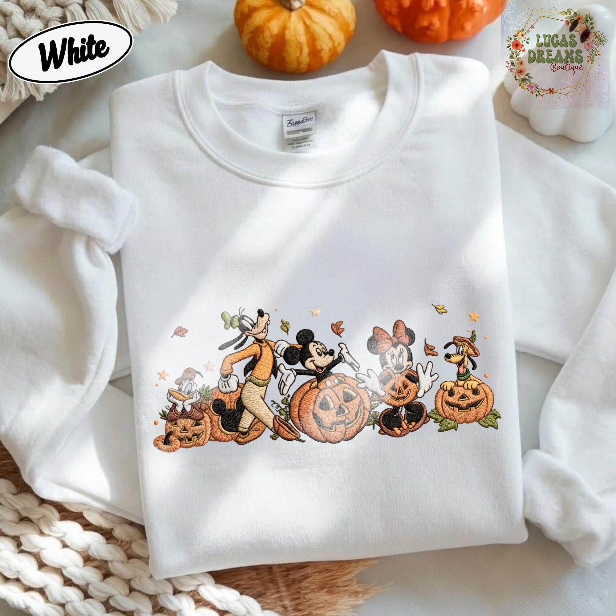 Embroidered Mickey and Friends Autumn Pumpkin Shirt With Fall Vibes for Disney Halloween Trip Tee - photo 4