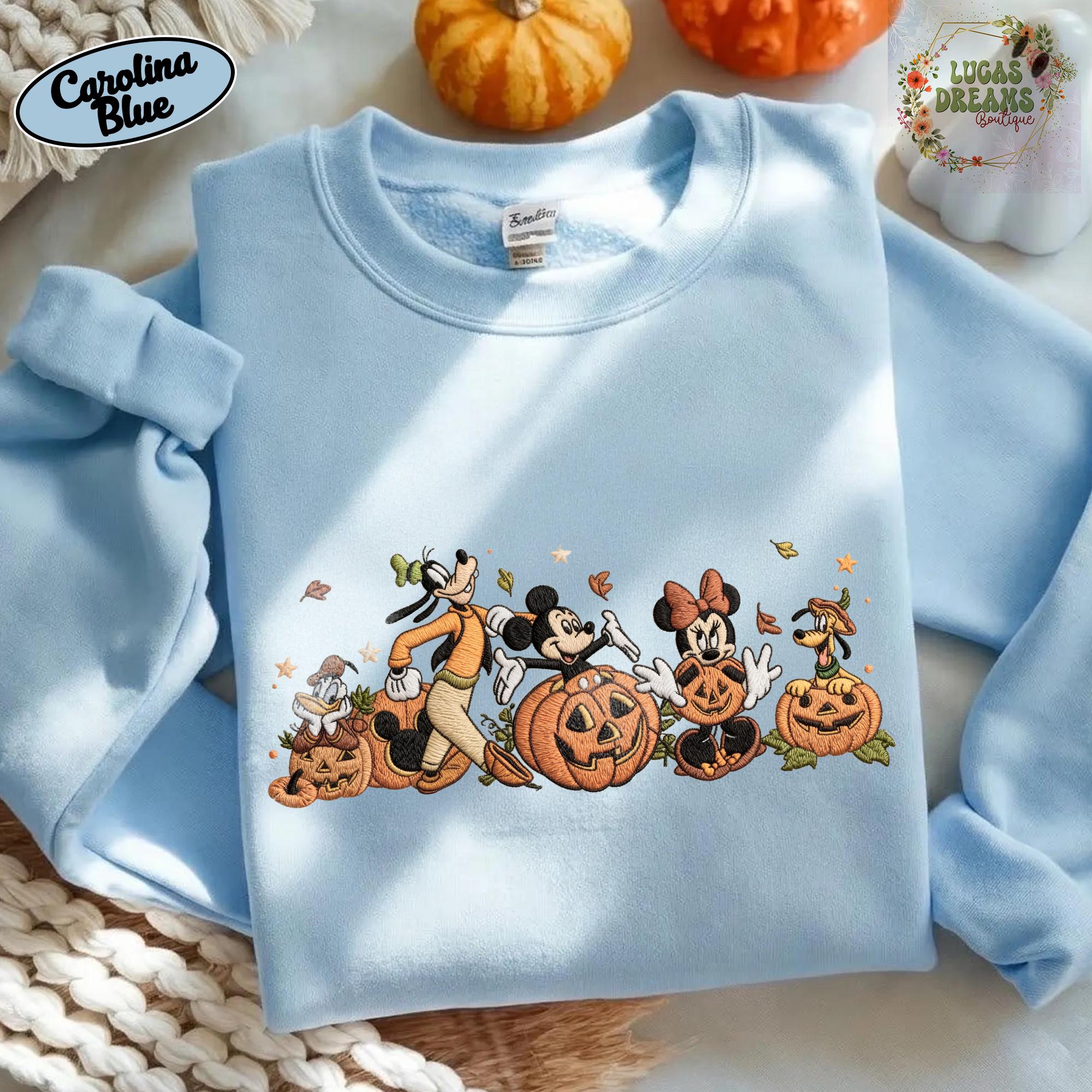 Embroidered Mickey and Friends Autumn Pumpkin Shirt With Fall Vibes for Disney Halloween Trip Tee - photo 5