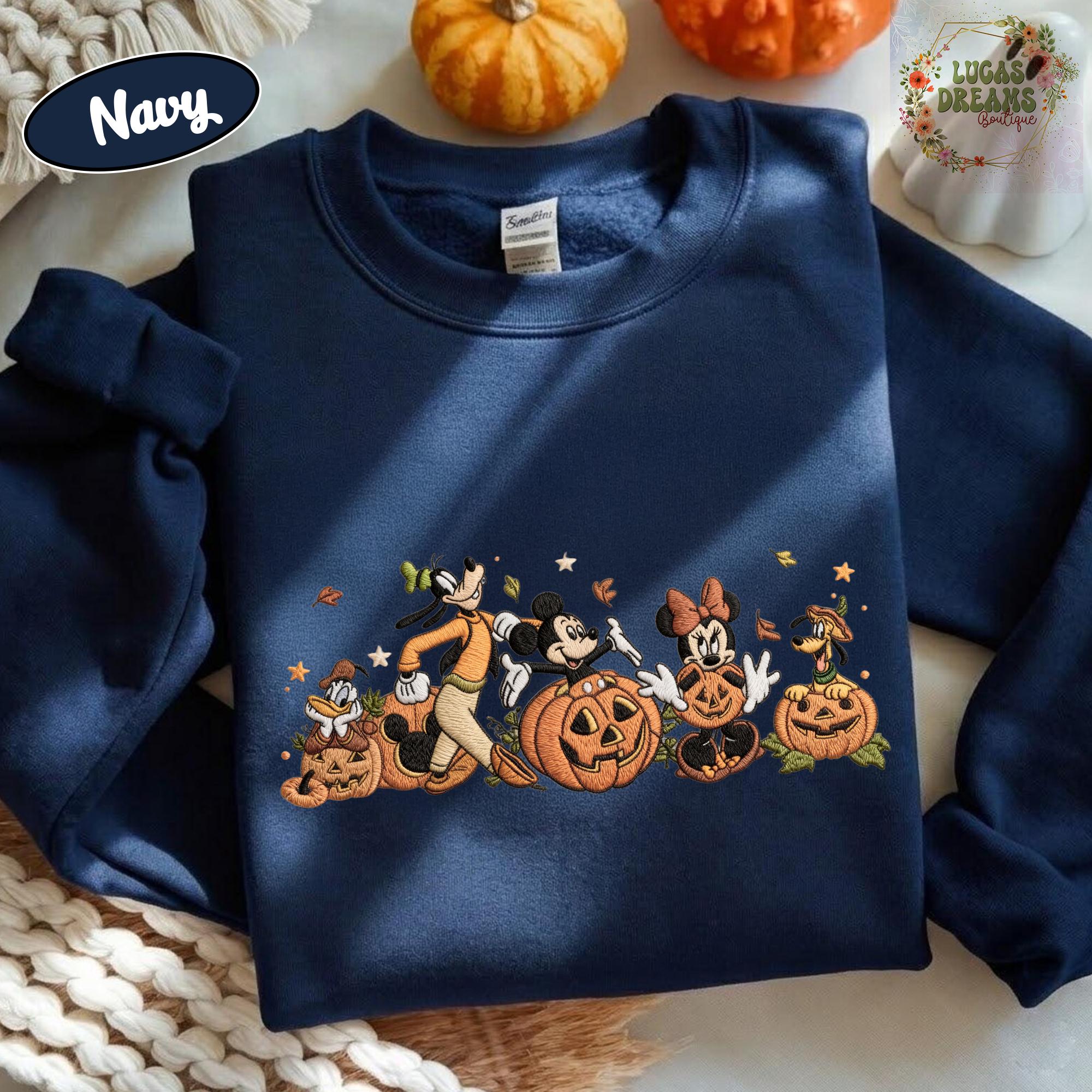 Embroidered Mickey and Friends Autumn Pumpkin Shirt With Fall Vibes for Disney Halloween Trip Tee - photo 6
