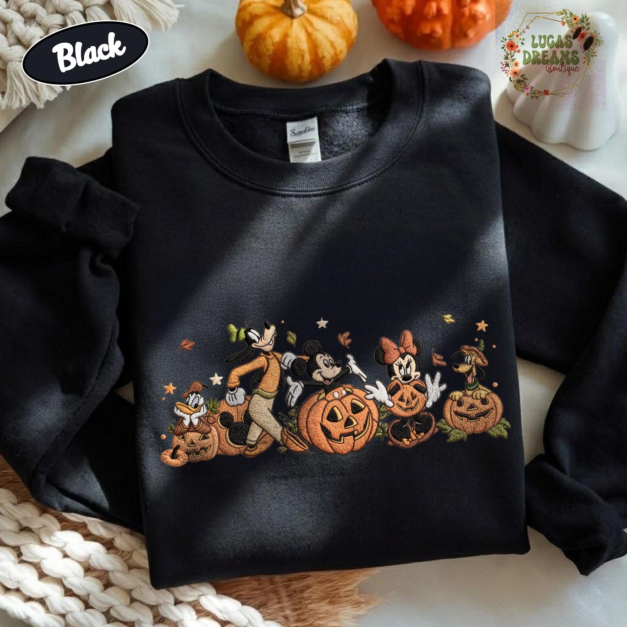 Embroidered Mickey and Friends Autumn Pumpkin Shirt With Fall Vibes for Disney Halloween Trip Tee - photo 7