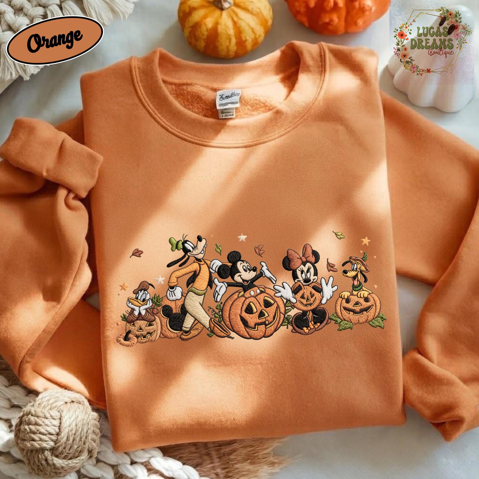 Embroidered Mickey and Friends Autumn Pumpkin Shirt With Fall Vibes for Disney Halloween Trip Tee - photo 8