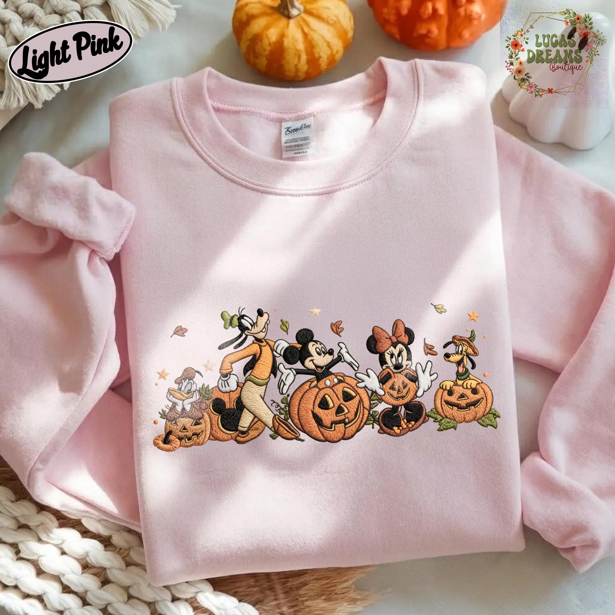 Embroidered Mickey and Friends Autumn Pumpkin Shirt With Fall Vibes for Disney Halloween Trip Tee - photo 9