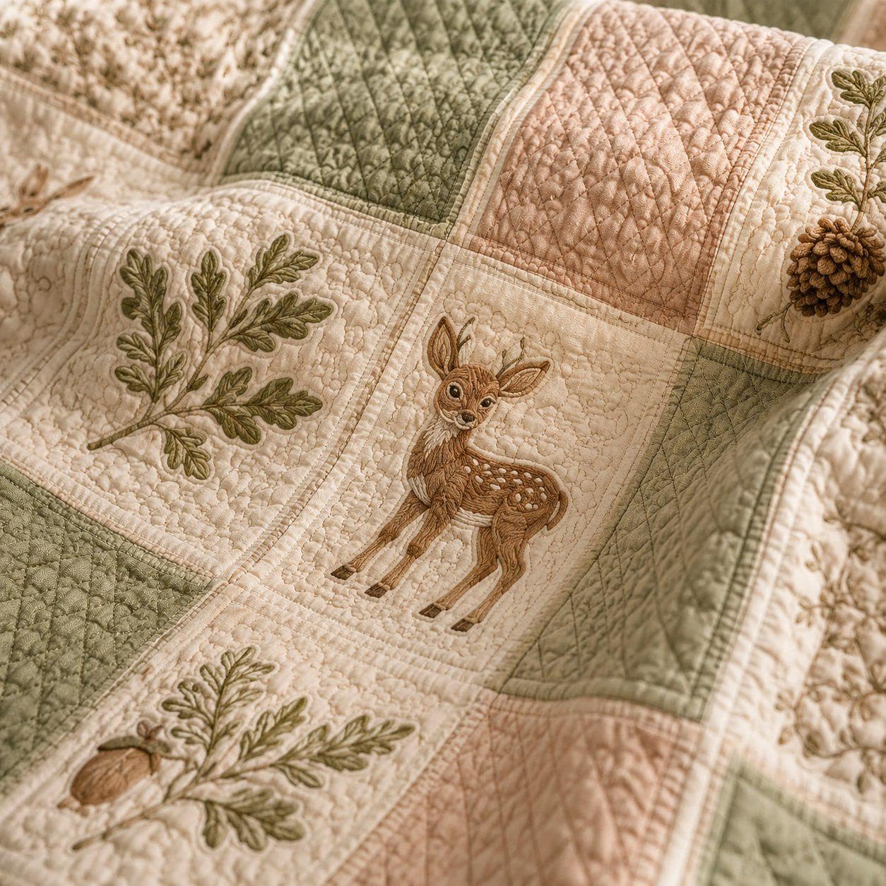 Woodland Animals Patchwork Style Blanket – Vintage Forest Nursery Bedding with Bunny Deer Squirrel Cottagecore Throw and Farmhouse Gift - photo 3