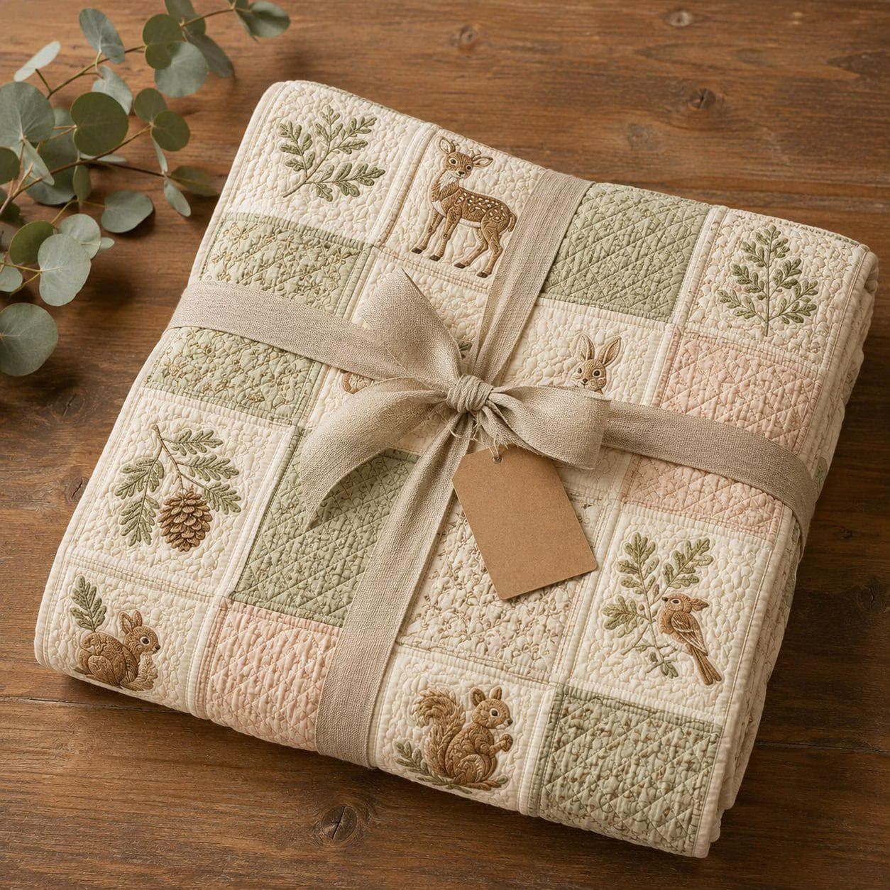 Woodland Animals Patchwork Style Blanket – Vintage Forest Nursery Bedding with Bunny Deer Squirrel Cottagecore Throw and Farmhouse Gift - photo 6