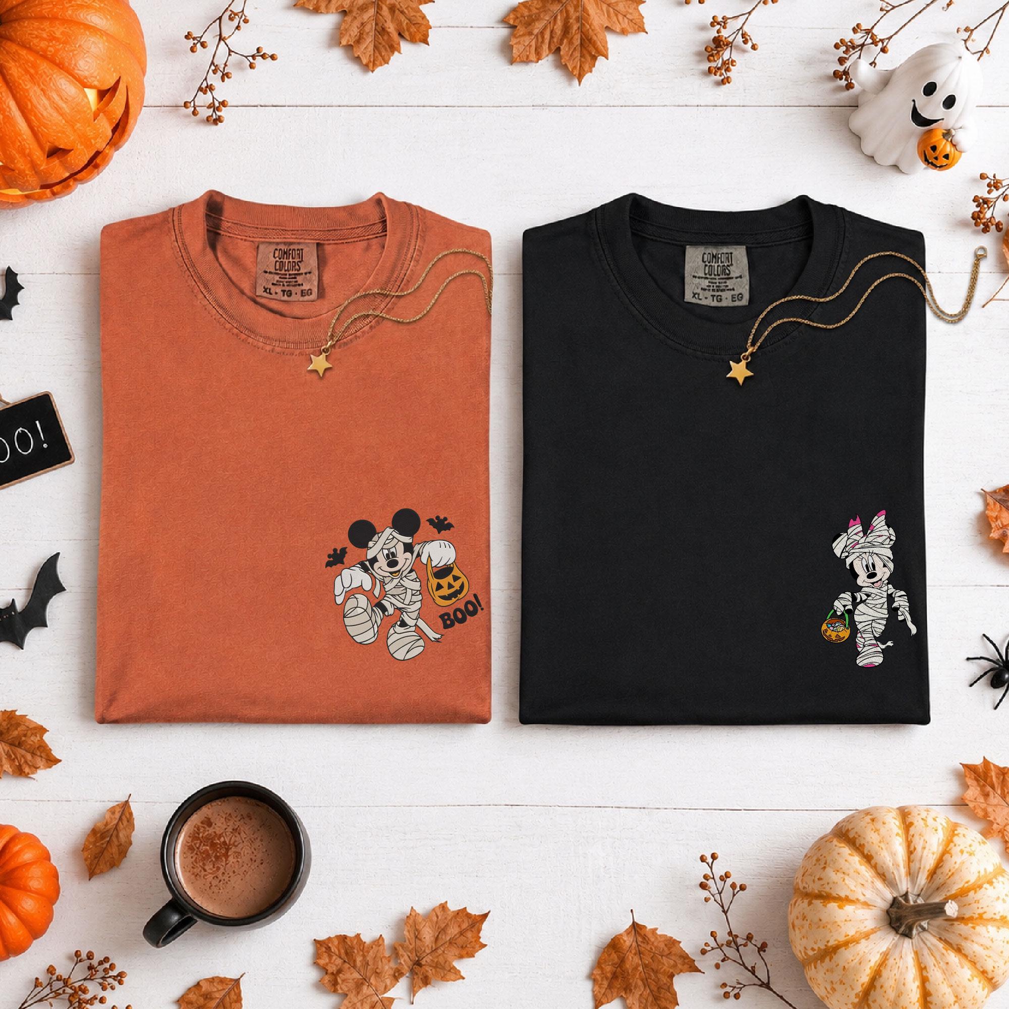 Embroidered Disney Halloween Mummy Boo Shirt With Mickey and Minnie Mouse Comfort Colors for Disney Vacation Halloween Trip Tee