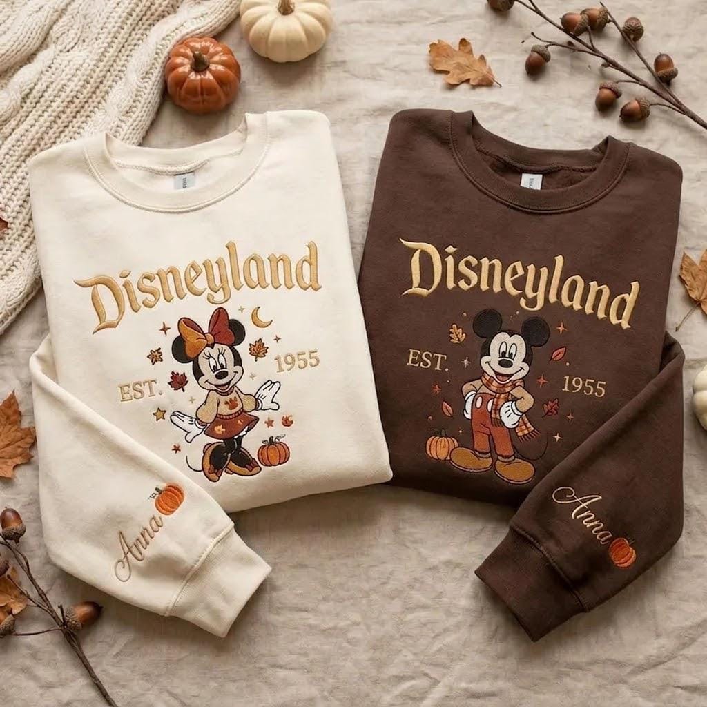 Custom Embroidered Disney Halloween Sweatshirt, Personalized Disneyland Minnie Pumpkin Crewneck for Cozy Fall Vacation Gift