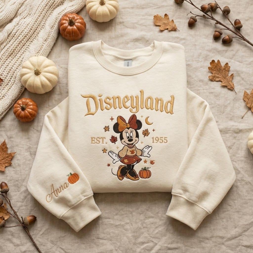 Custom Embroidered Disney Halloween Sweatshirt, Personalized Disneyland Minnie Pumpkin Crewneck for Cozy Fall Vacation Gift - photo 3