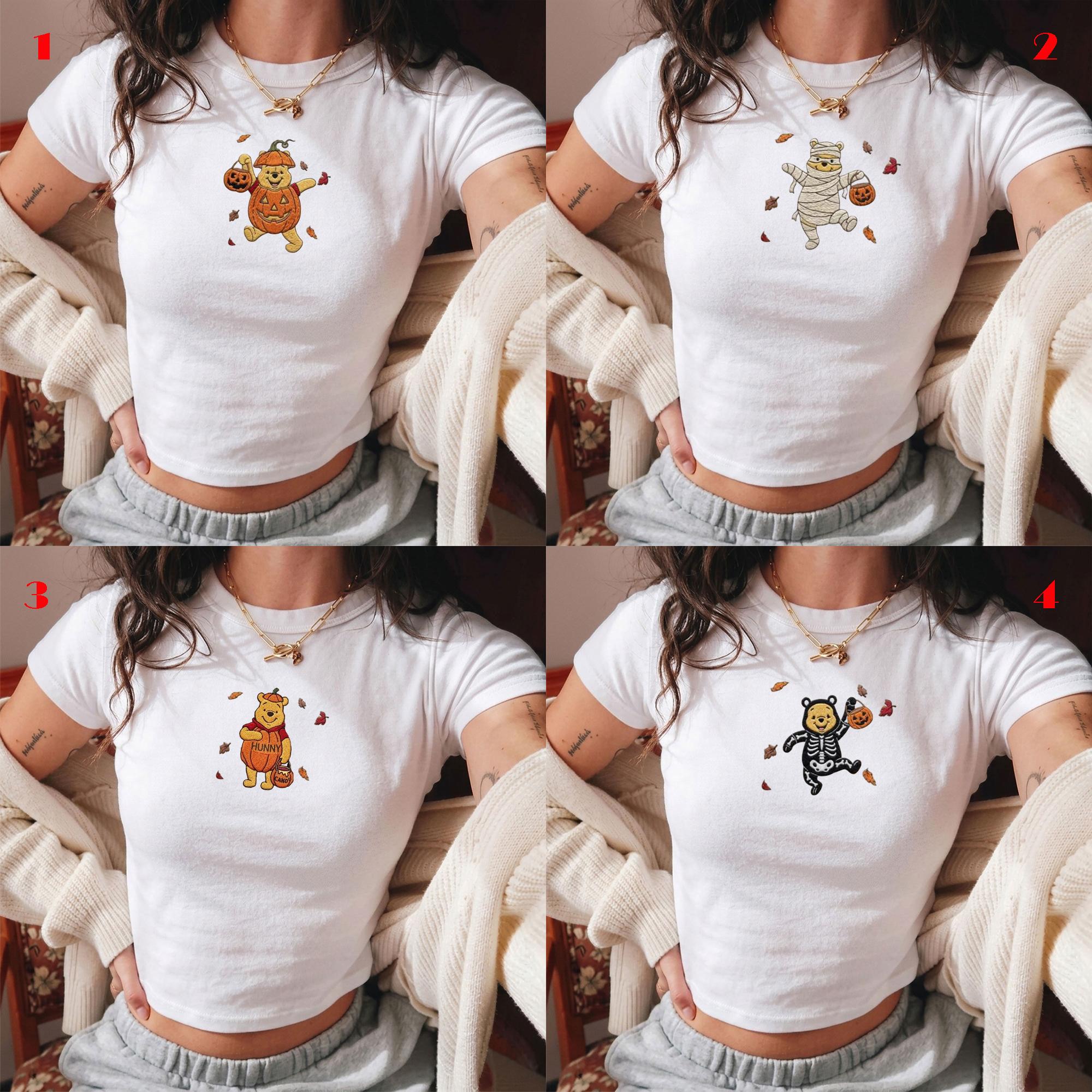 Embroidered Winnie the Pooh Bear Pumpkin Halloween Baby Tee and Disney Top Shirt for Halloween Party