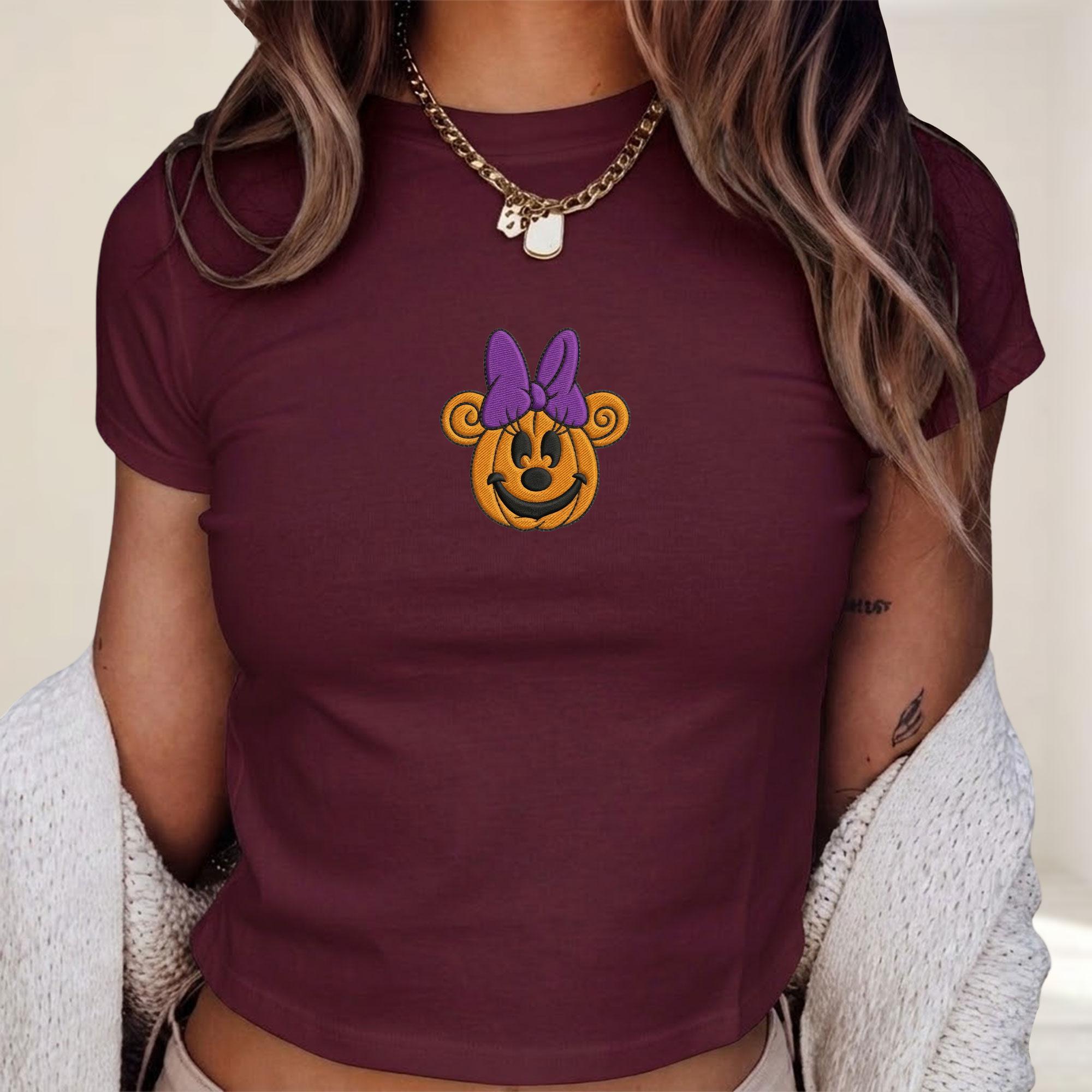 Embroidered Pumpkin Mickey and Minnie Baby Tee Shirt for Fall Disney Trip Outfit and Halloween Gift for Her - photo 4