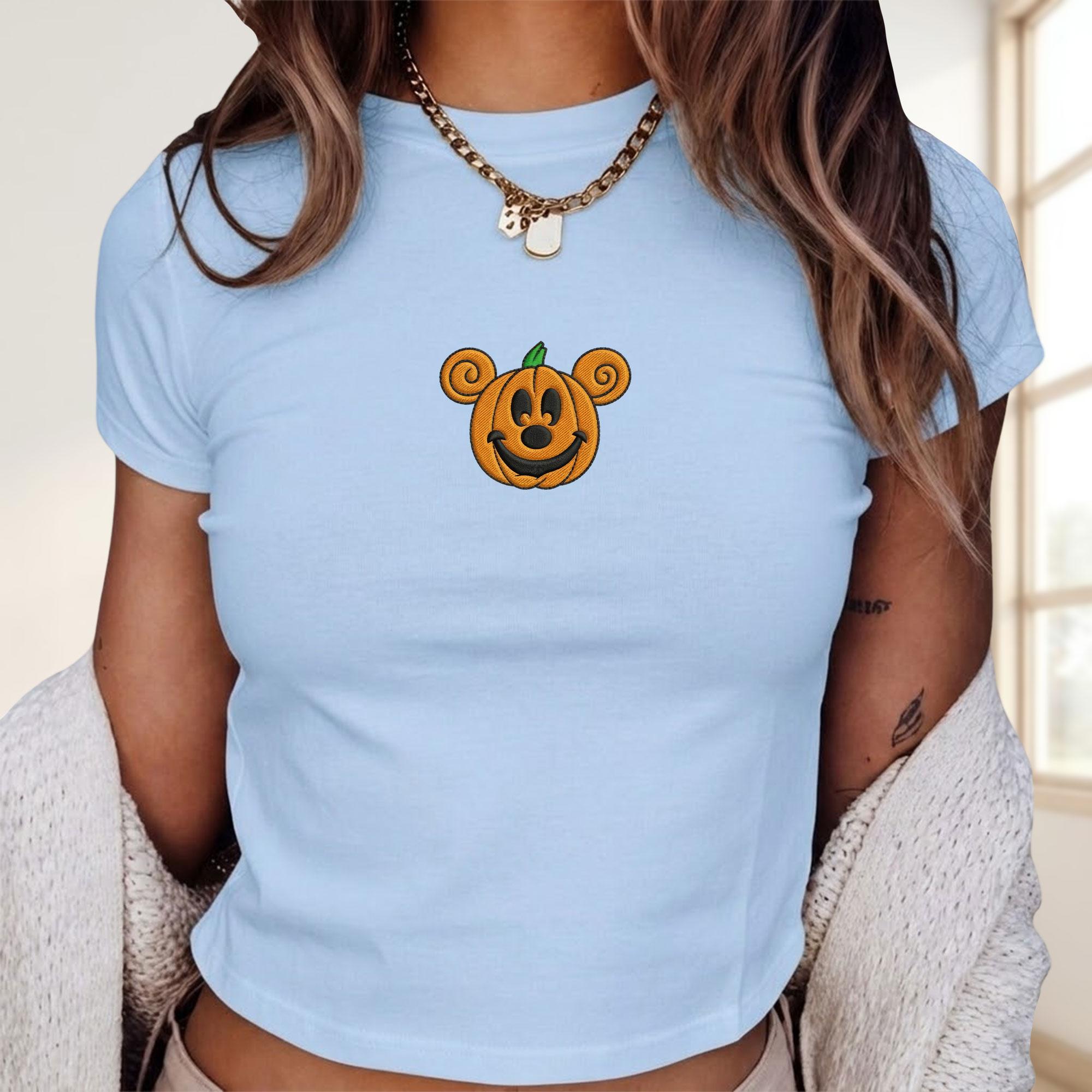 Embroidered Pumpkin Mickey and Minnie Baby Tee Shirt for Fall Disney Trip Outfit and Halloween Gift for Her - photo 5