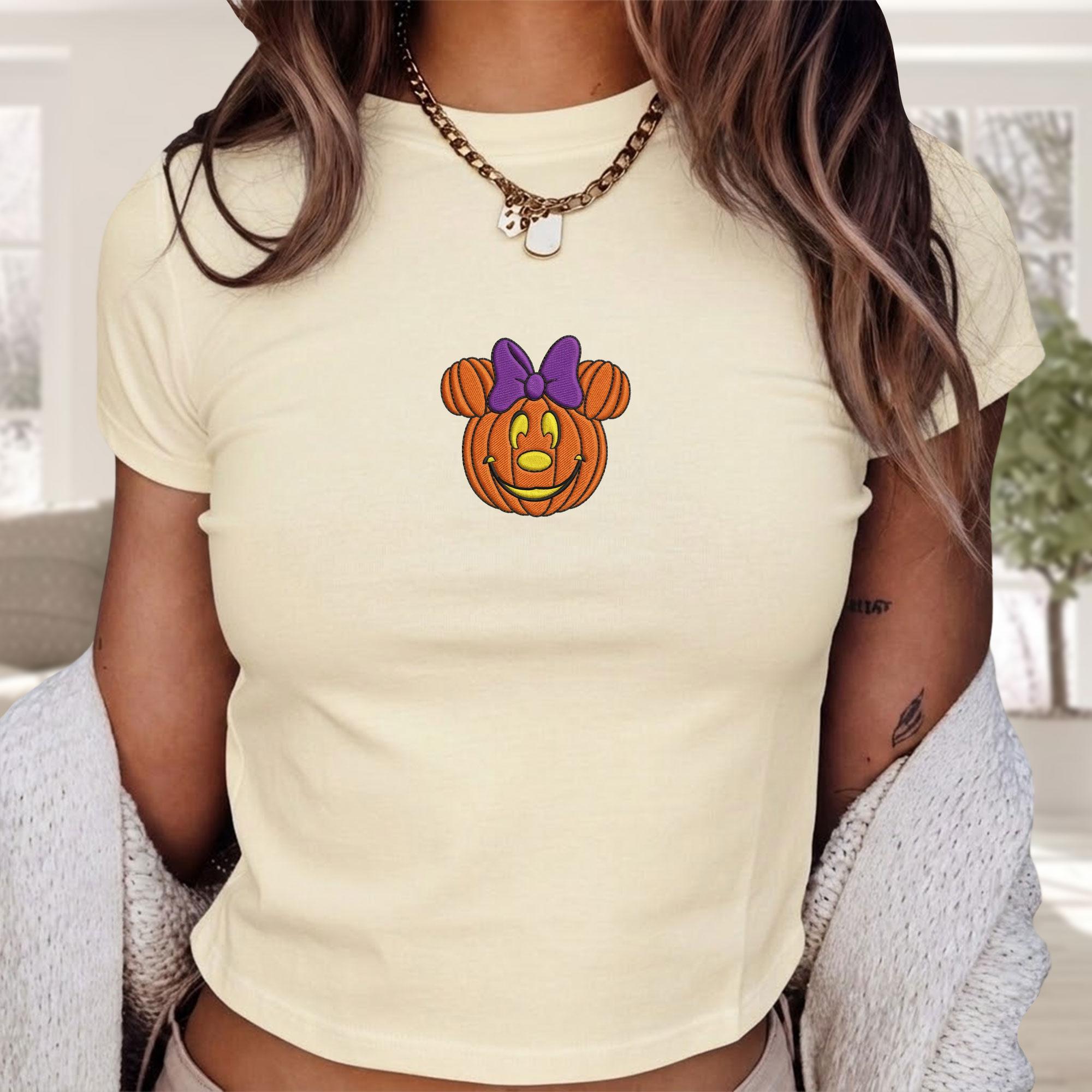 Embroidered Pumpkin Mickey and Minnie Baby Tee Shirt for Fall Disney Trip Outfit and Halloween Gift for Her - photo 6