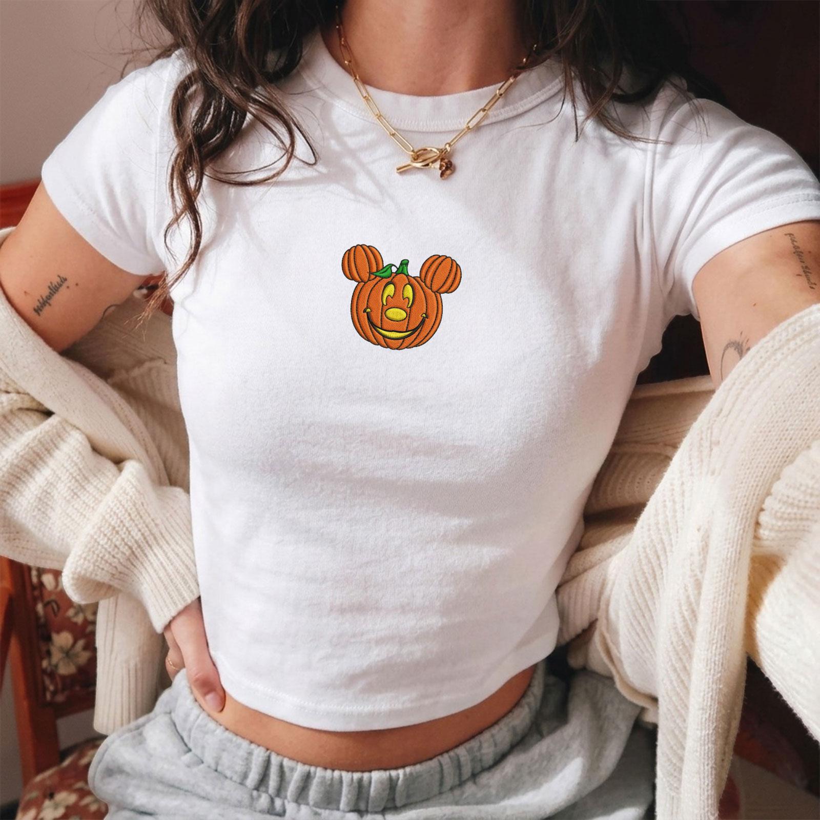 Embroidered Pumpkin Mickey and Minnie Baby Tee Shirt for Fall Disney Trip Outfit and Halloween Gift for Her - photo 7