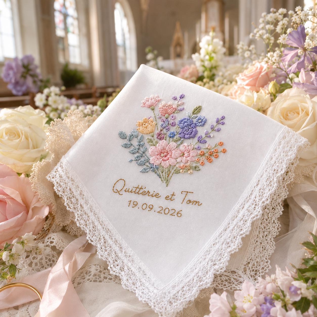 Personalized Embroidered Wedding Handkerchief – Custom Floral Lace Handkerchief with Bridal Keepsake and Wedding Gifts - photo 2