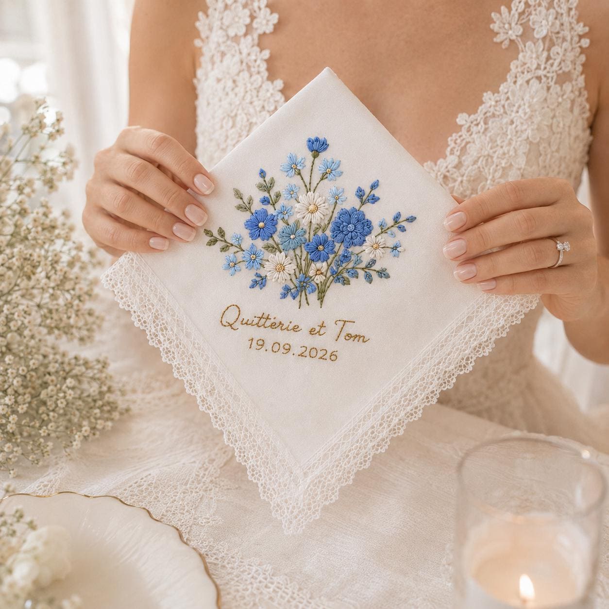 Personalized Embroidered Wedding Handkerchief – Custom Floral Lace Handkerchief with Bridal Keepsake and Wedding Gifts - photo 3