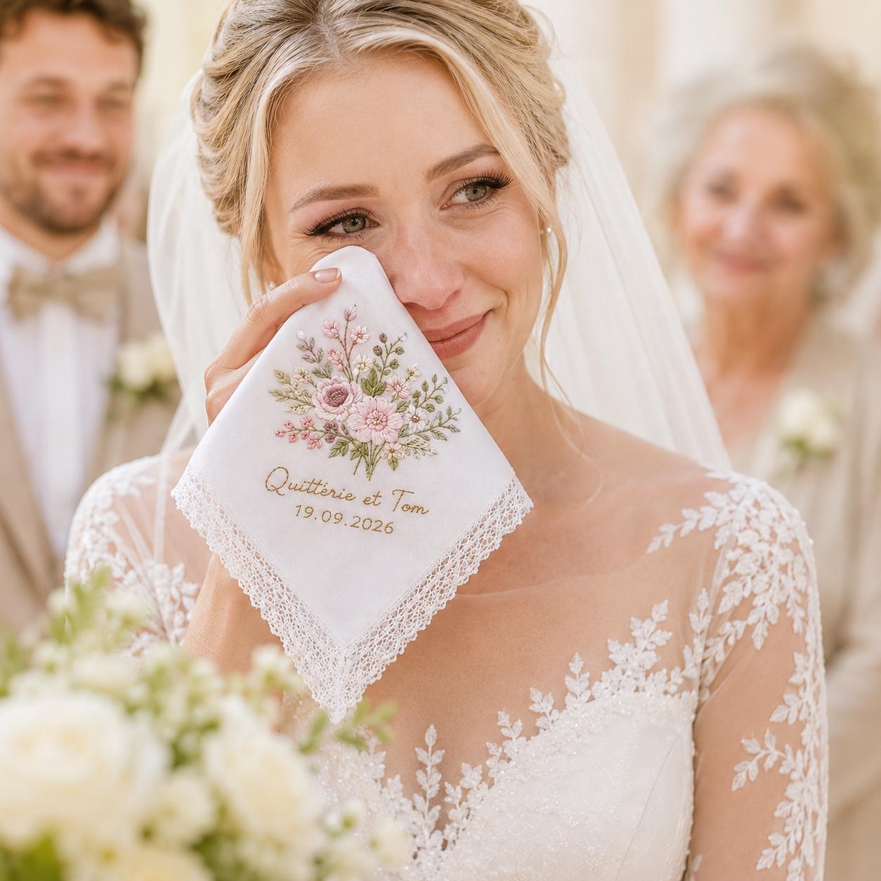 Personalized Embroidered Wedding Handkerchief – Custom Floral Lace Handkerchief with Bridal Keepsake and Wedding Gifts - photo 8