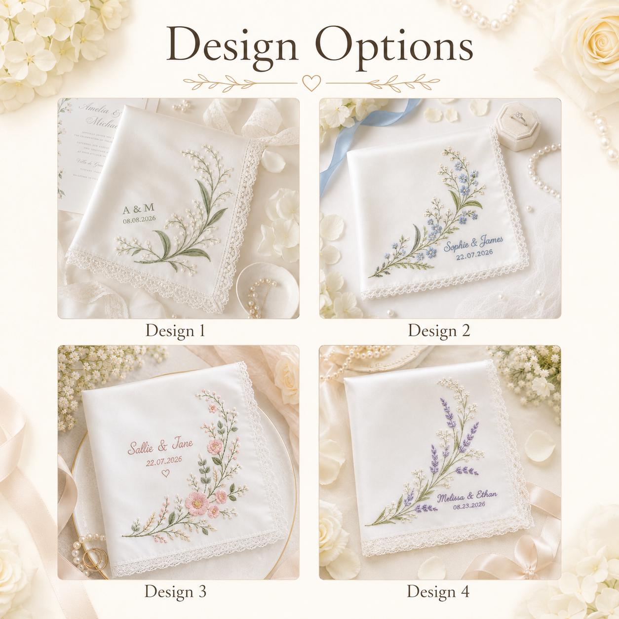Personalized Embroidered Wedding Handkerchief, Lily of Valley Bridal Keepsake Gift for Bride and Groom - photo 5