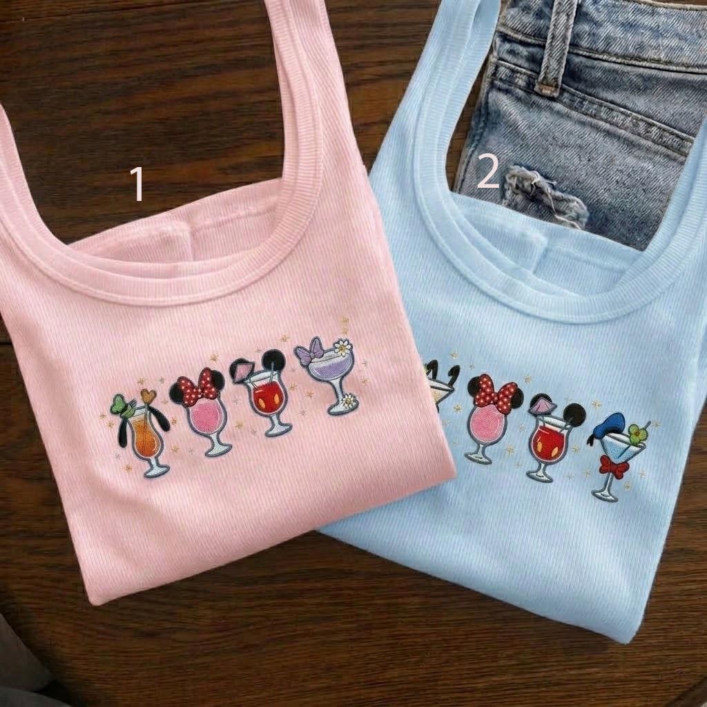 Embroidered Disney Cocktail Tank Top With Mickey and Friends Drink Around the World for Epcot Matching Vacation Outfit - photo 2