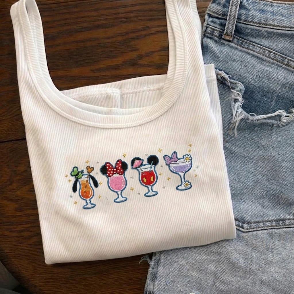 Embroidered Disney Cocktail Tank Top With Mickey and Friends Drink Around the World for Epcot Matching Vacation Outfit - photo 3