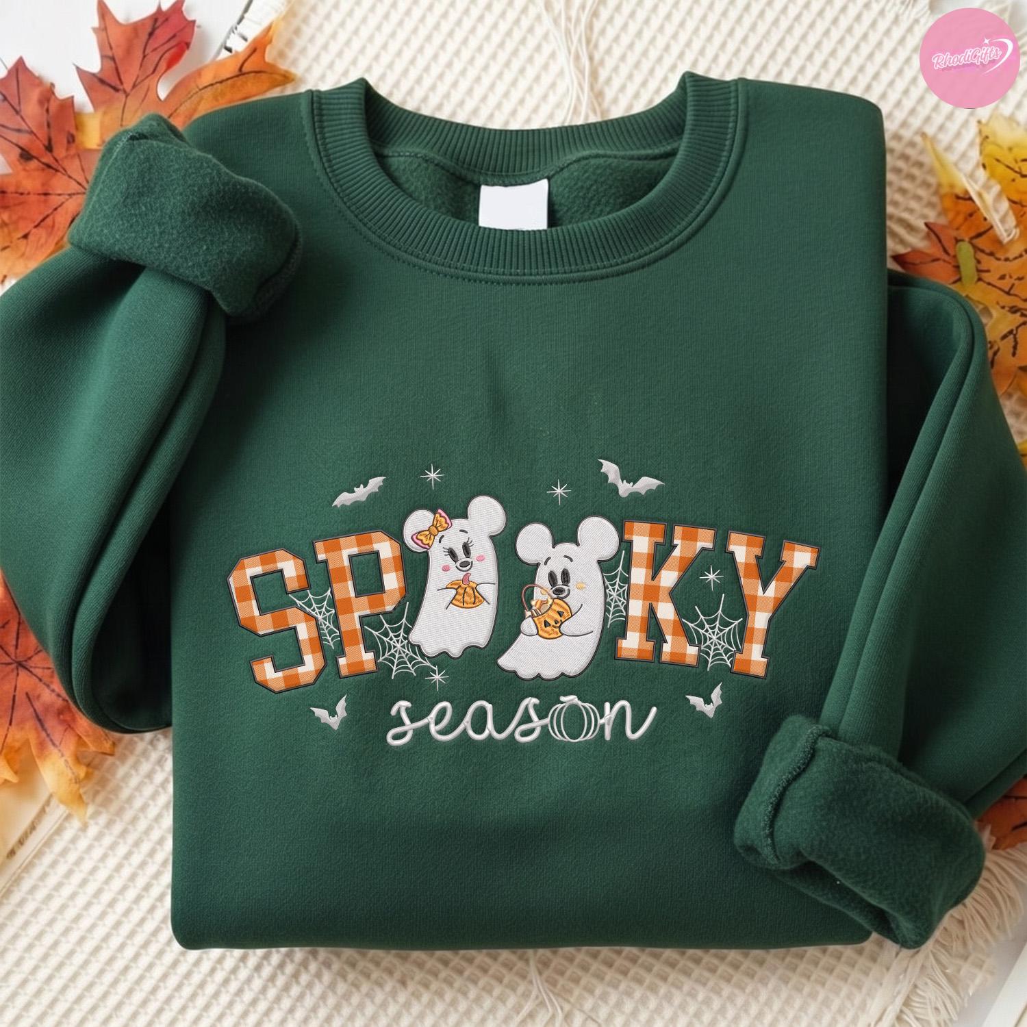 Embroidered Mickey and Minnie Ghost T-Shirt Sweatshirt Hoodie for Spooky Season Disney Halloween – WDW Disneyland Family Outfit - photo 2