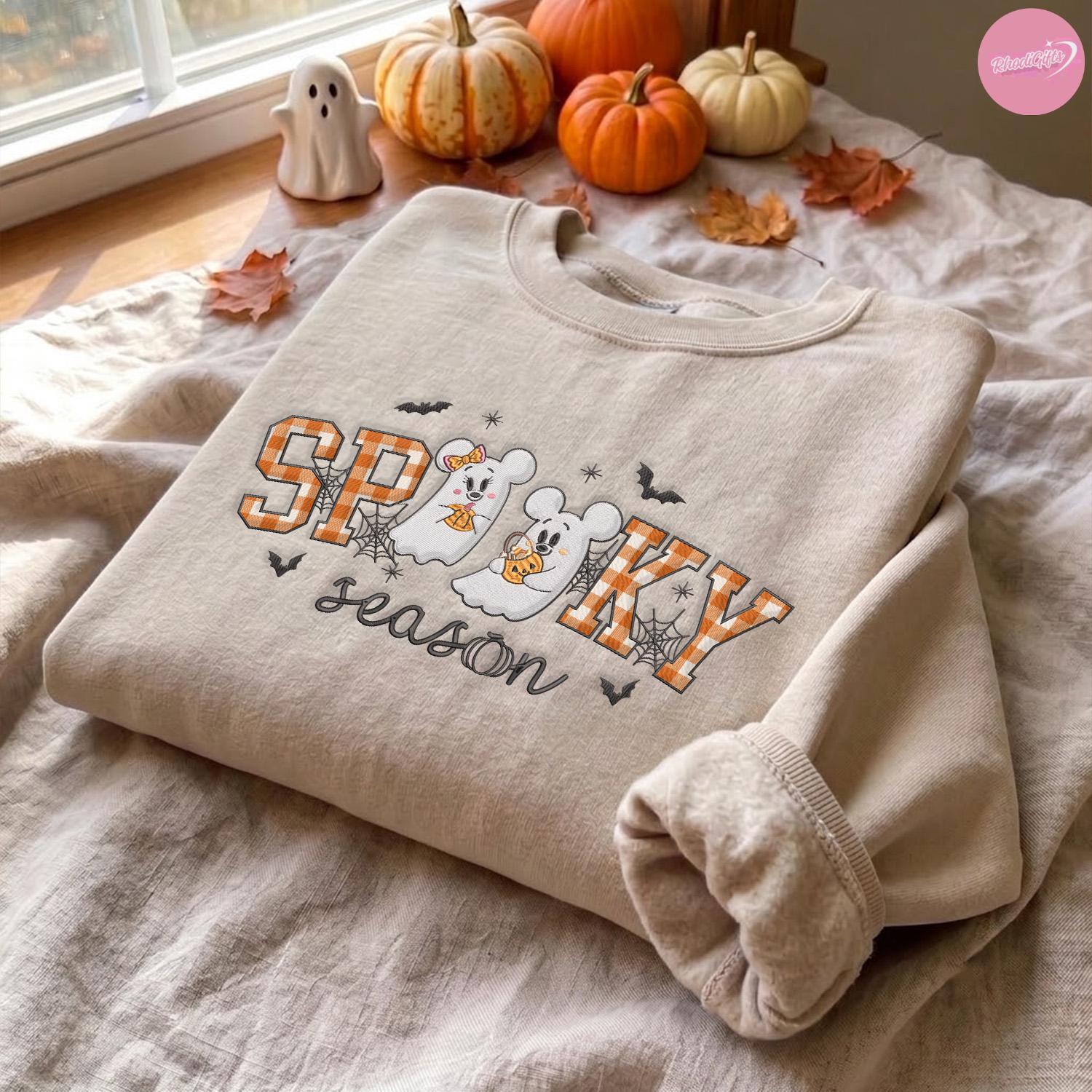 Embroidered Mickey and Minnie Ghost T-Shirt Sweatshirt Hoodie for Spooky Season Disney Halloween – WDW Disneyland Family Outfit - photo 3