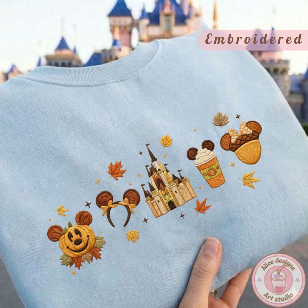 Embroidered Disney Fall Vibes Halloween T-Shirt Sweatshirt Hoodie with Tis the Season Autumn Castle and Pumpkin – WDW Disneyland Shirt - photo 5