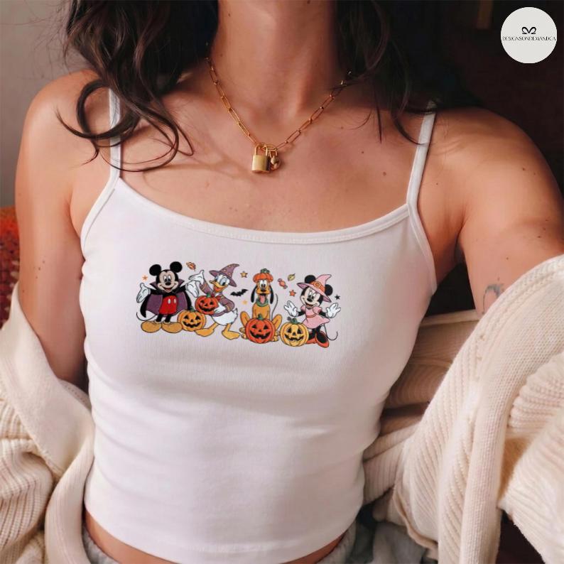 Embroidered Mickey and Friends Halloween Baby Tee Crop Tank with Trick or Treat Lace Trim Tank Top – Disney Girls Halloween Trip Outfit - photo 2