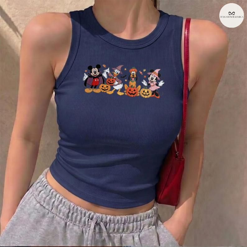 Embroidered Mickey and Friends Halloween Baby Tee Crop Tank with Trick or Treat Lace Trim Tank Top – Disney Girls Halloween Trip Outfit - photo 4