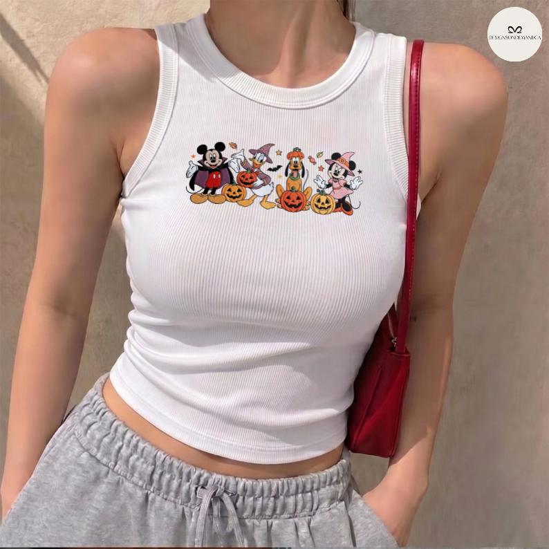 Embroidered Mickey and Friends Halloween Baby Tee Crop Tank with Trick or Treat Lace Trim Tank Top – Disney Girls Halloween Trip Outfit - photo 5