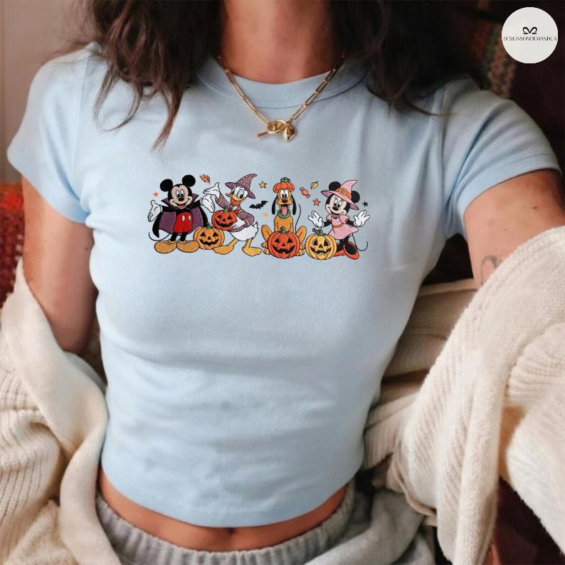 Embroidered Mickey and Friends Halloween Baby Tee Crop Tank with Trick or Treat Lace Trim Tank Top – Disney Girls Halloween Trip Outfit - photo 6