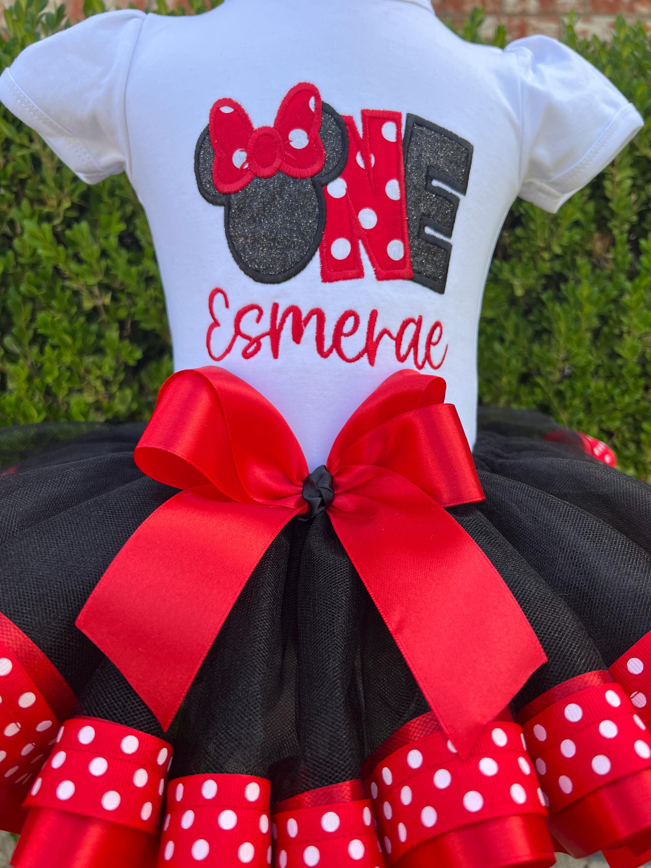 Minnie Mouse First Birthday Tutu Set with Embroidered Shirt, Ribbon Tutu and Matching Hairbow – One Minnie Birthday Outfit - photo 7