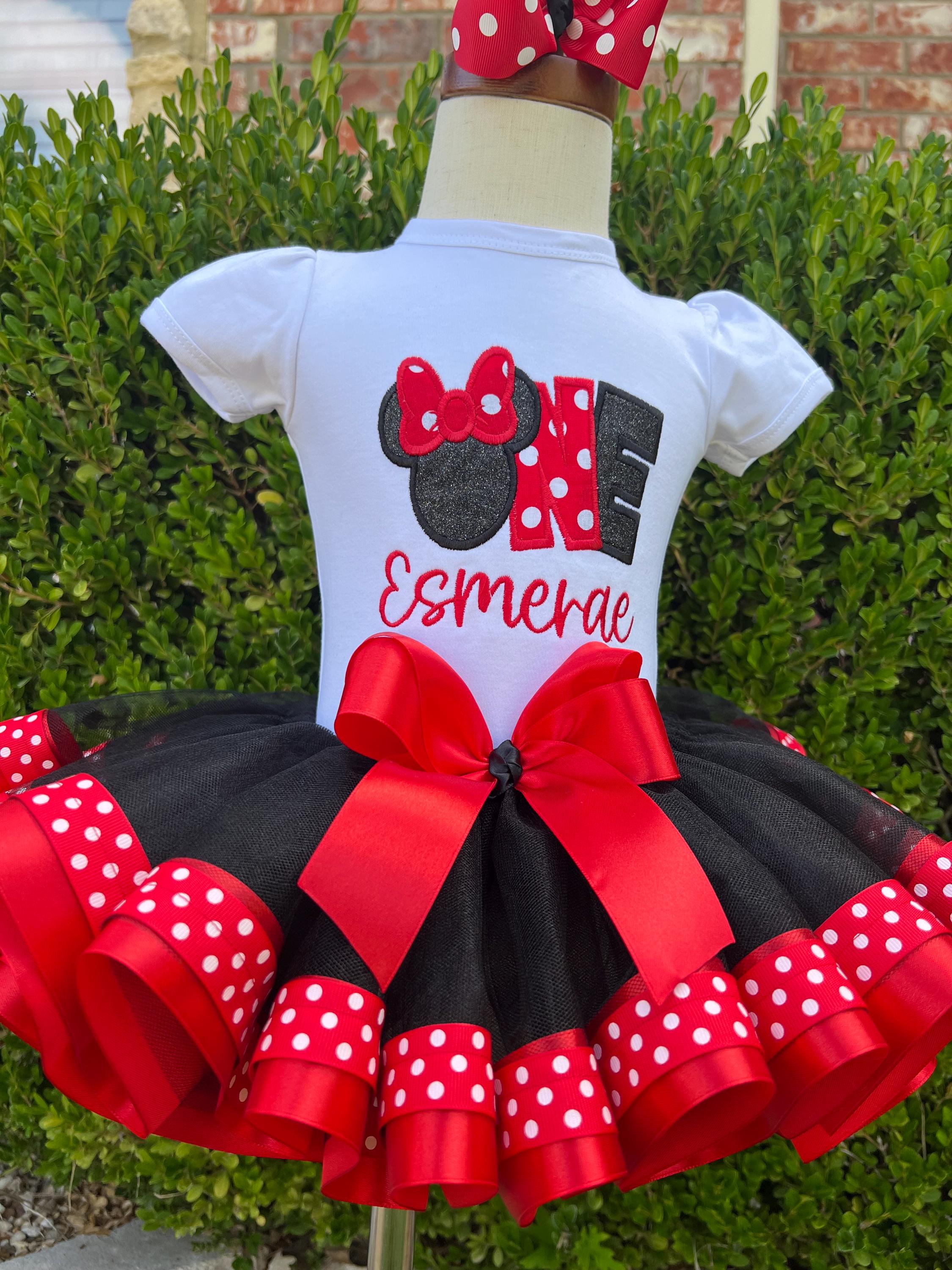 Minnie Mouse First Birthday Tutu Set with Embroidered Shirt, Ribbon Tutu and Matching Hairbow – One Minnie Birthday Outfit - photo 8