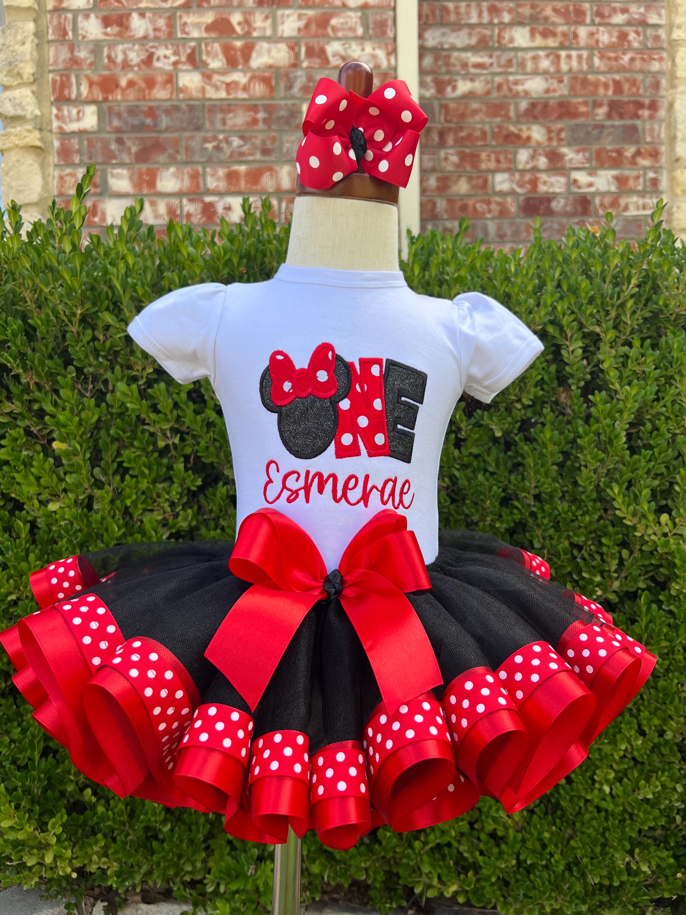 Minnie Mouse First Birthday Tutu Set with Embroidered Shirt, Ribbon Tutu and Matching Hairbow – One Minnie Birthday Outfit - photo 9