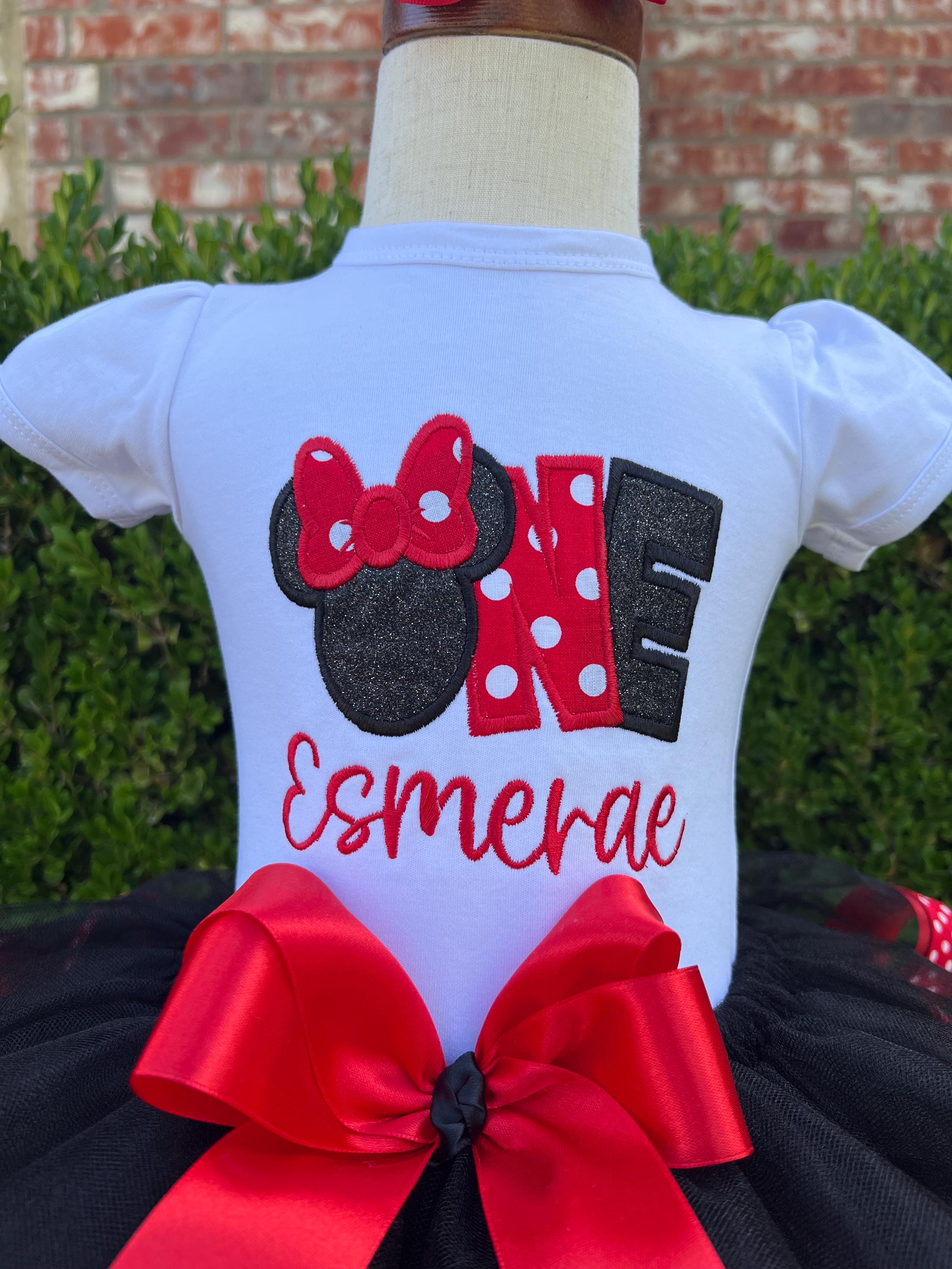 Minnie Mouse First Birthday Tutu Set with Embroidered Shirt, Ribbon Tutu and Matching Hairbow – One Minnie Birthday Outfit - photo 10