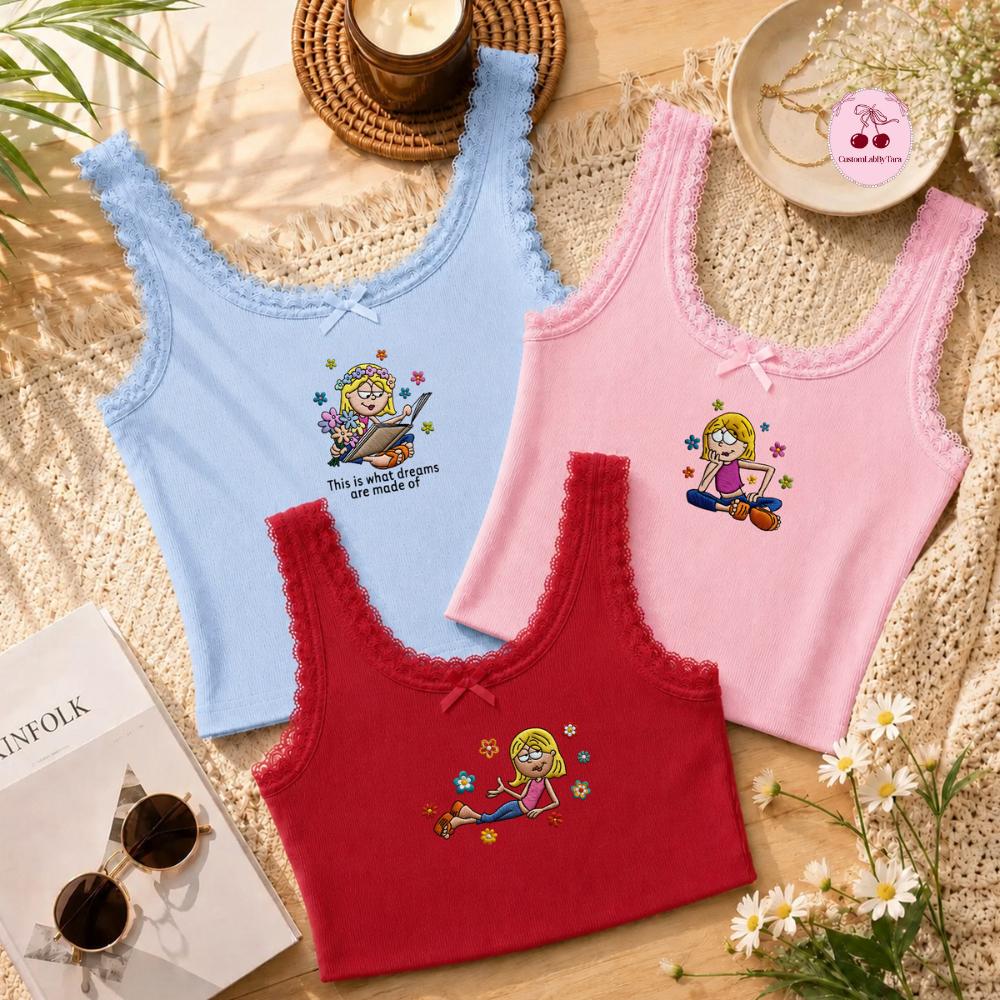 Embroidered Disney Lizzie McGuire Lace Trim Tank Top with This Is What Dreams Are Made Of – Disney Channel Music Baby Tee Crop Top