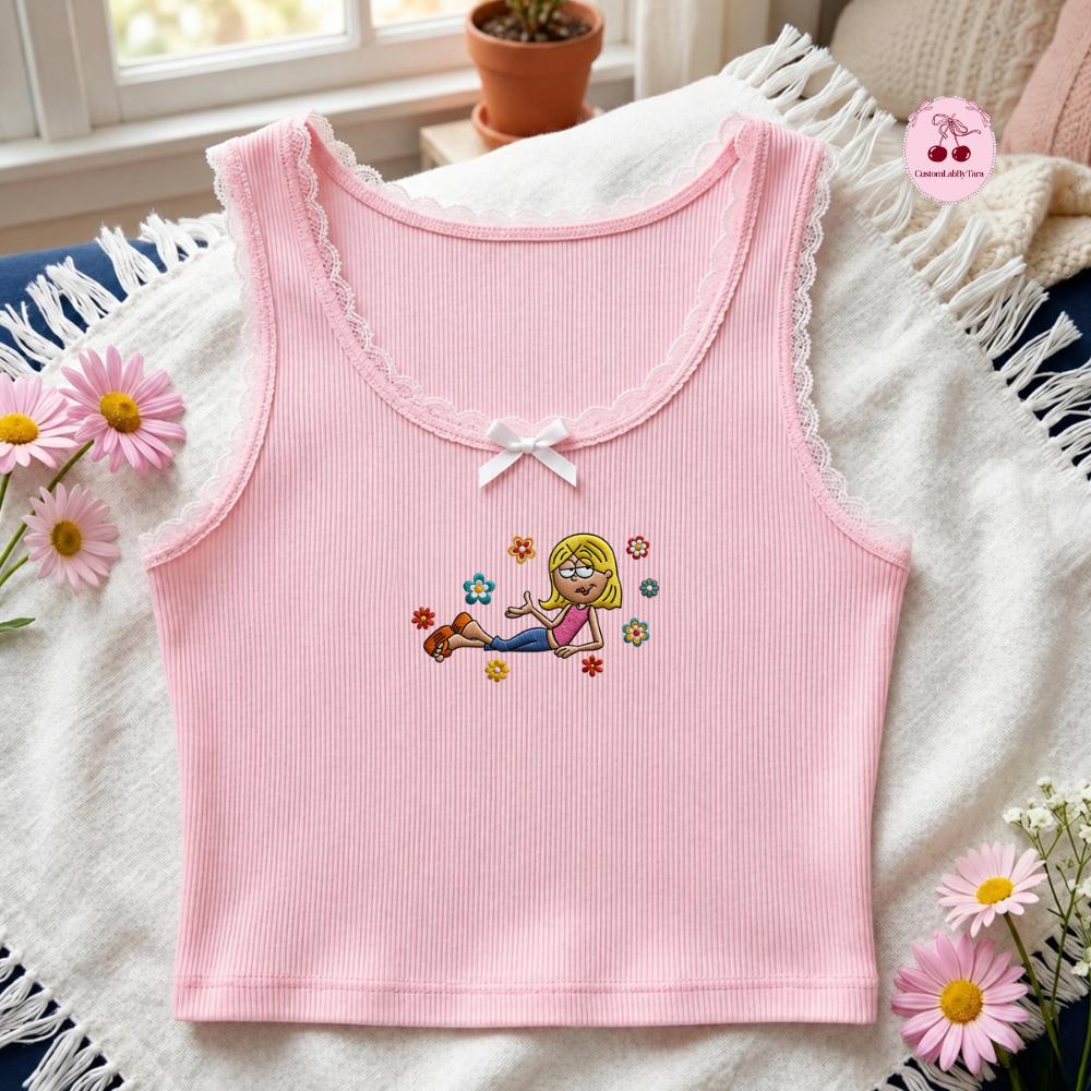 Embroidered Disney Lizzie McGuire Lace Trim Tank Top with This Is What Dreams Are Made Of – Disney Channel Music Baby Tee Crop Top - photo 5