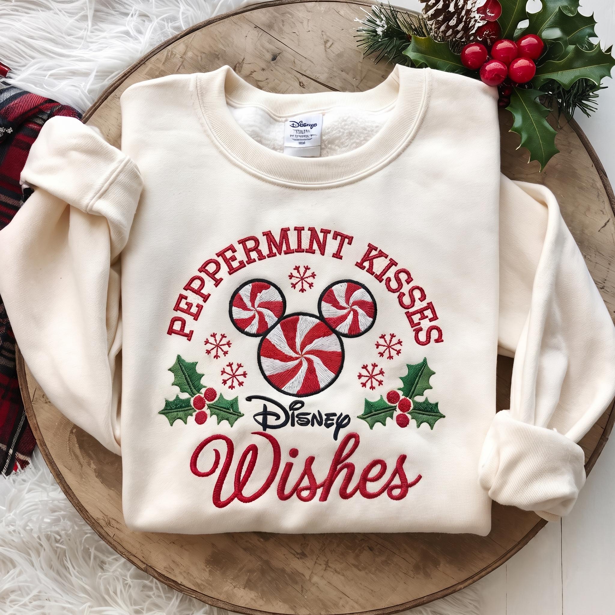 Embroidered Disney Christmas Sweatshirt with Mickey Peppermint Candy – Holiday Inspired Crewneck Sweater for Xmas Vacation Outfit Gift - photo 2