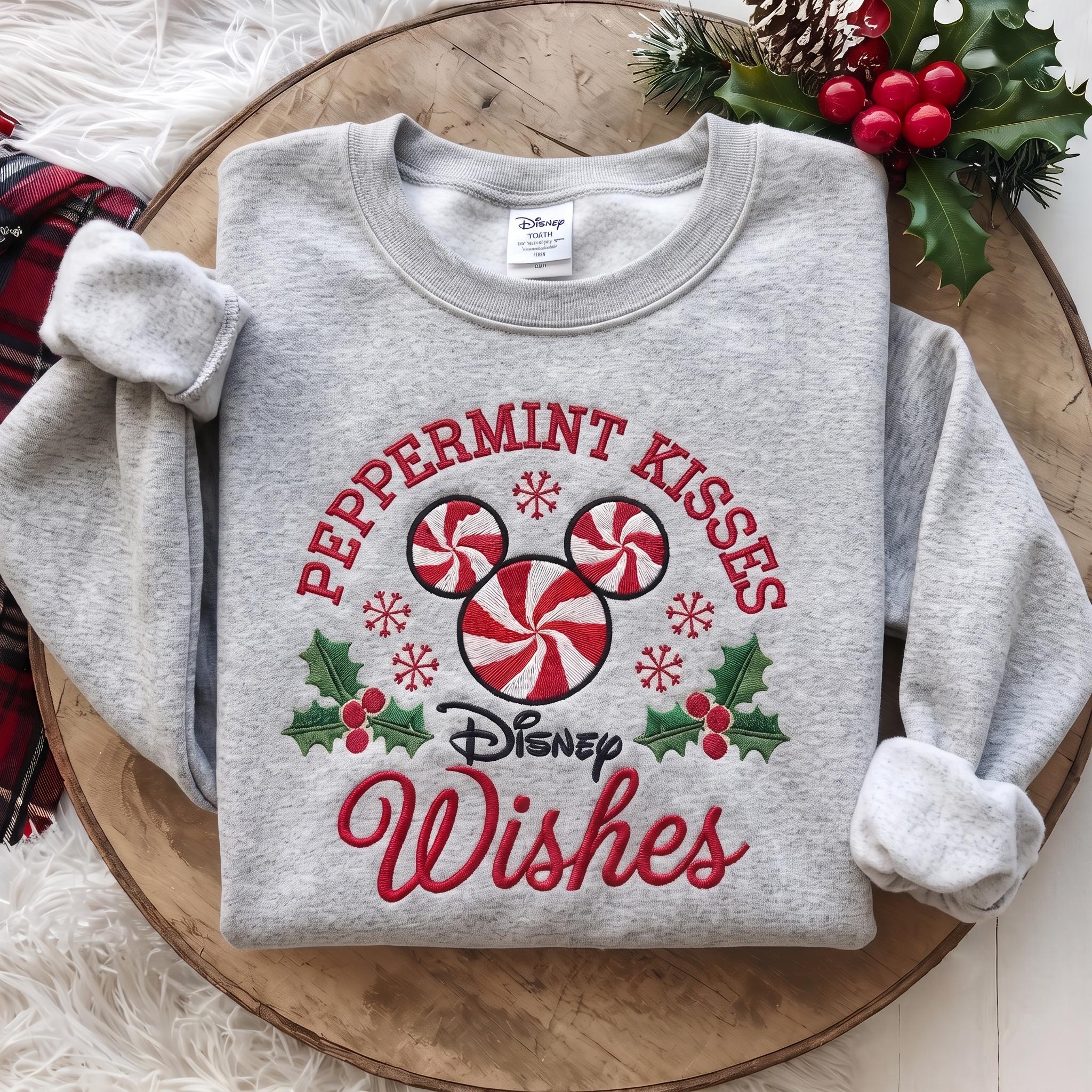 Embroidered Disney Christmas Sweatshirt with Mickey Peppermint Candy – Holiday Inspired Crewneck Sweater for Xmas Vacation Outfit Gift - photo 3