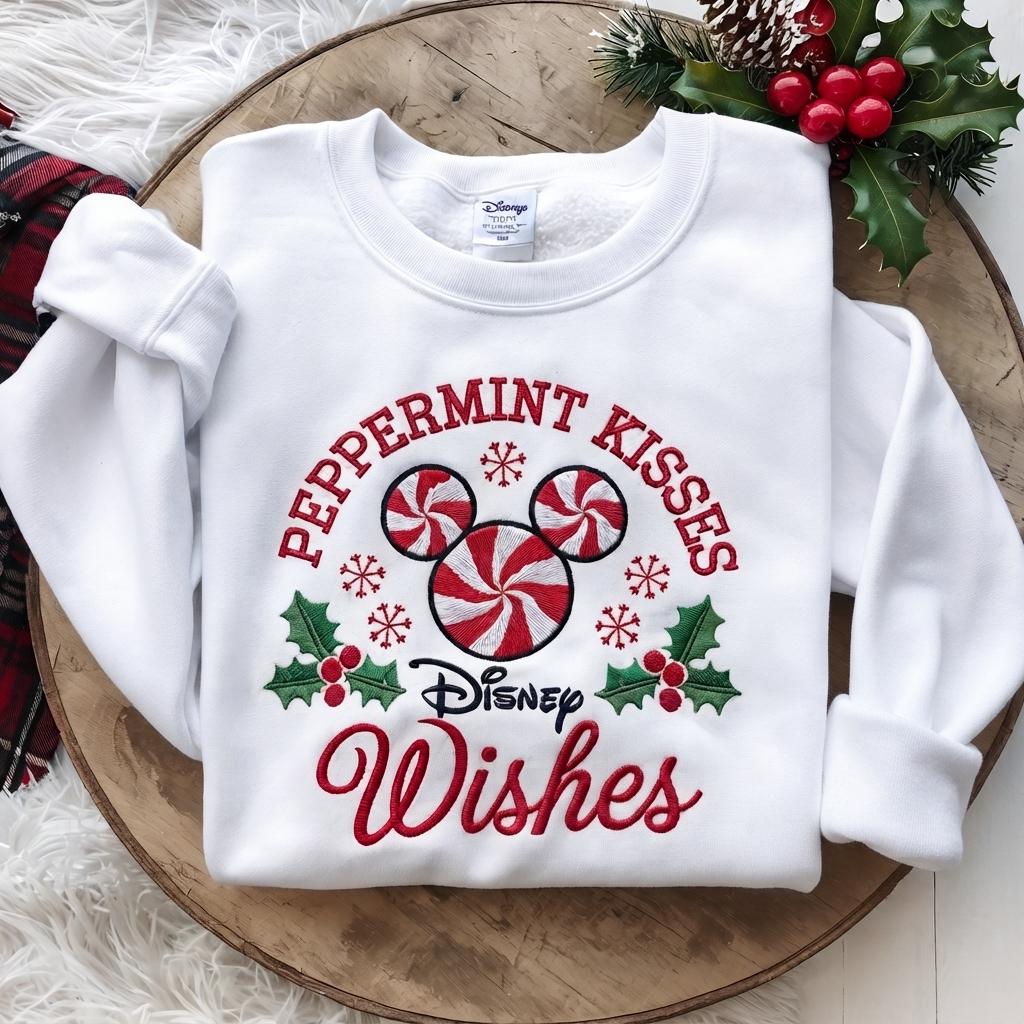 Embroidered Disney Christmas Sweatshirt with Mickey Peppermint Candy – Holiday Inspired Crewneck Sweater for Xmas Vacation Outfit Gift - photo 4