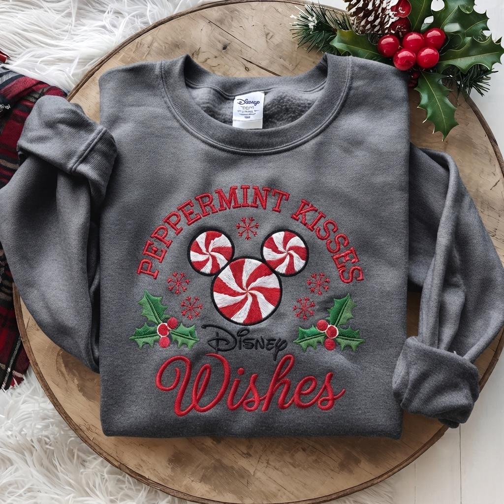 Embroidered Disney Christmas Sweatshirt with Mickey Peppermint Candy – Holiday Inspired Crewneck Sweater for Xmas Vacation Outfit Gift - photo 5