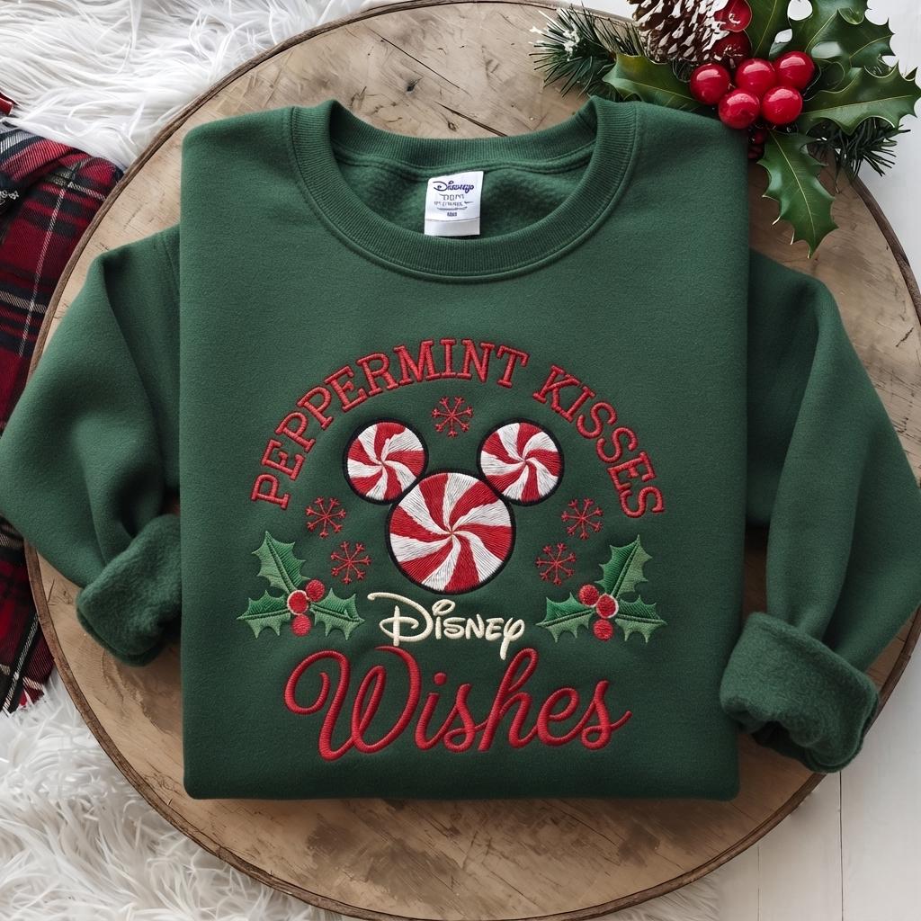 Embroidered Disney Christmas Sweatshirt with Mickey Peppermint Candy – Holiday Inspired Crewneck Sweater for Xmas Vacation Outfit Gift - photo 6