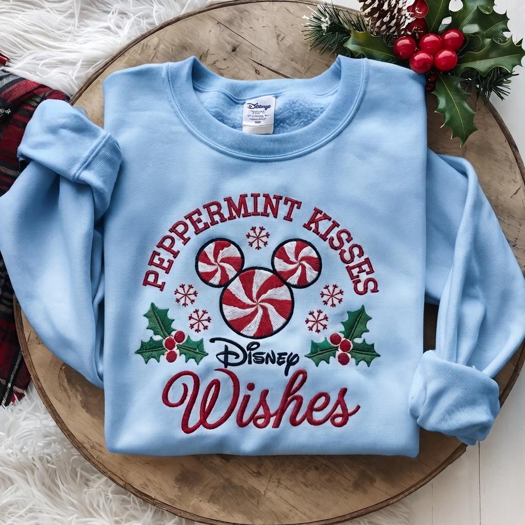 Embroidered Disney Christmas Sweatshirt with Mickey Peppermint Candy – Holiday Inspired Crewneck Sweater for Xmas Vacation Outfit Gift - photo 7